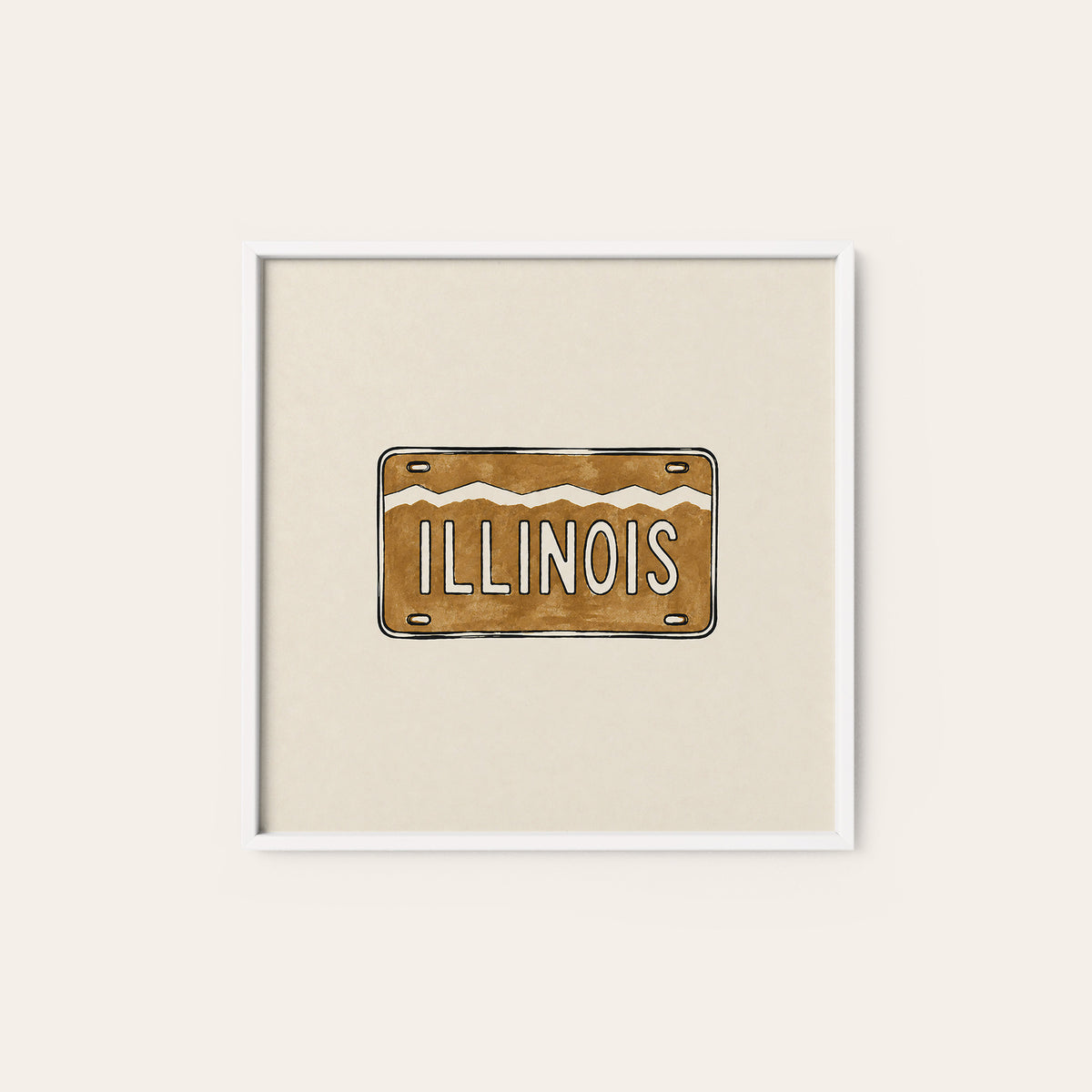 Illinois Ochre License Plate square art print — white frame