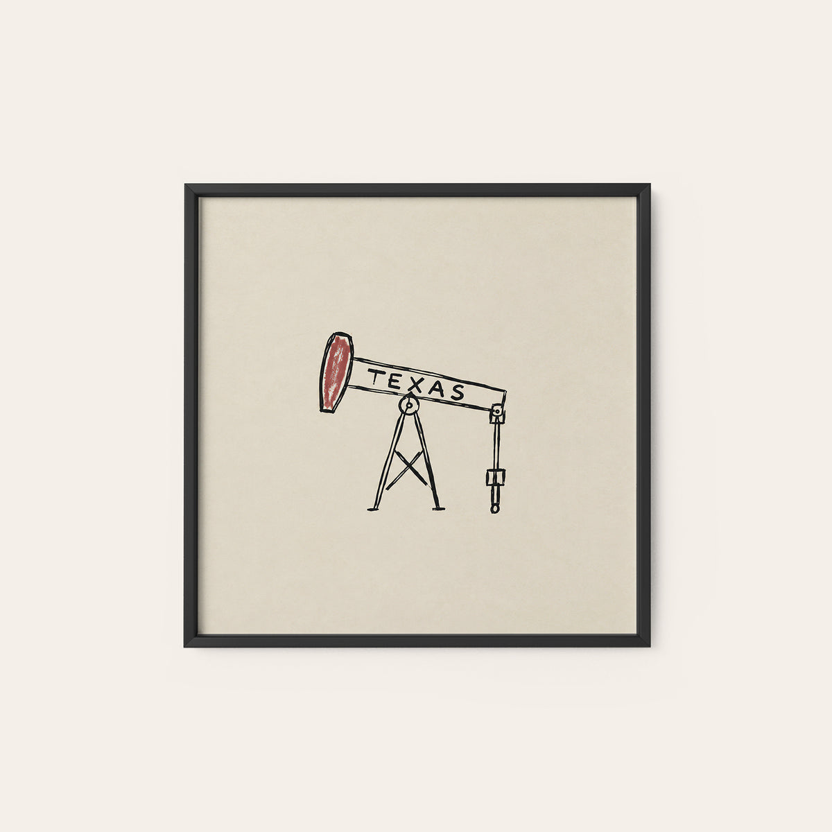Texas Oil Pumpjack square art print — black frame