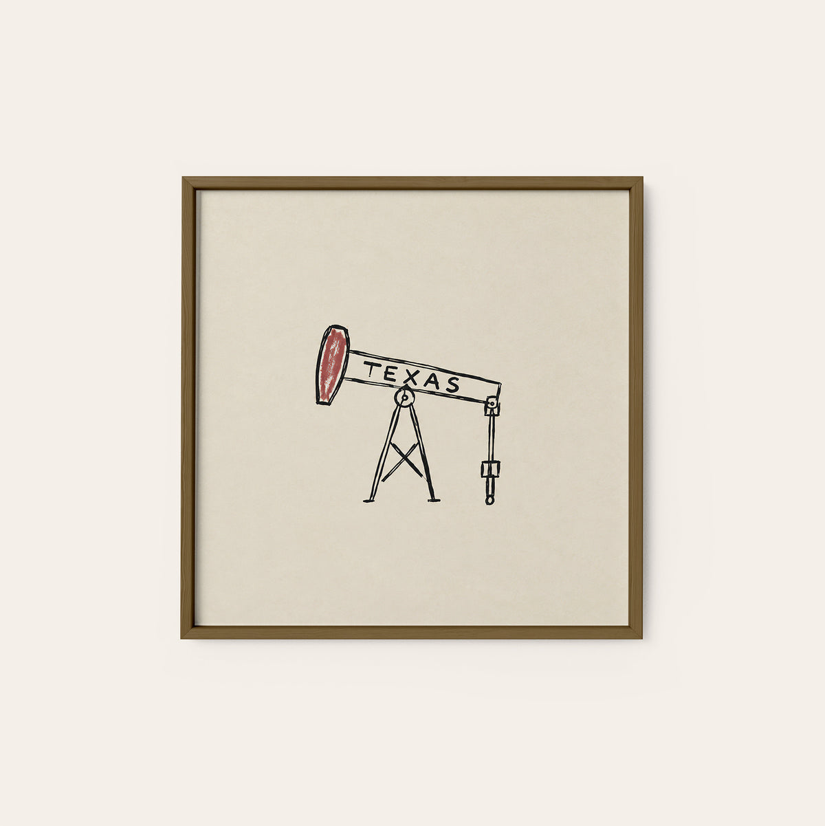 Texas Oil Pumpjack square art print — dark wood frame