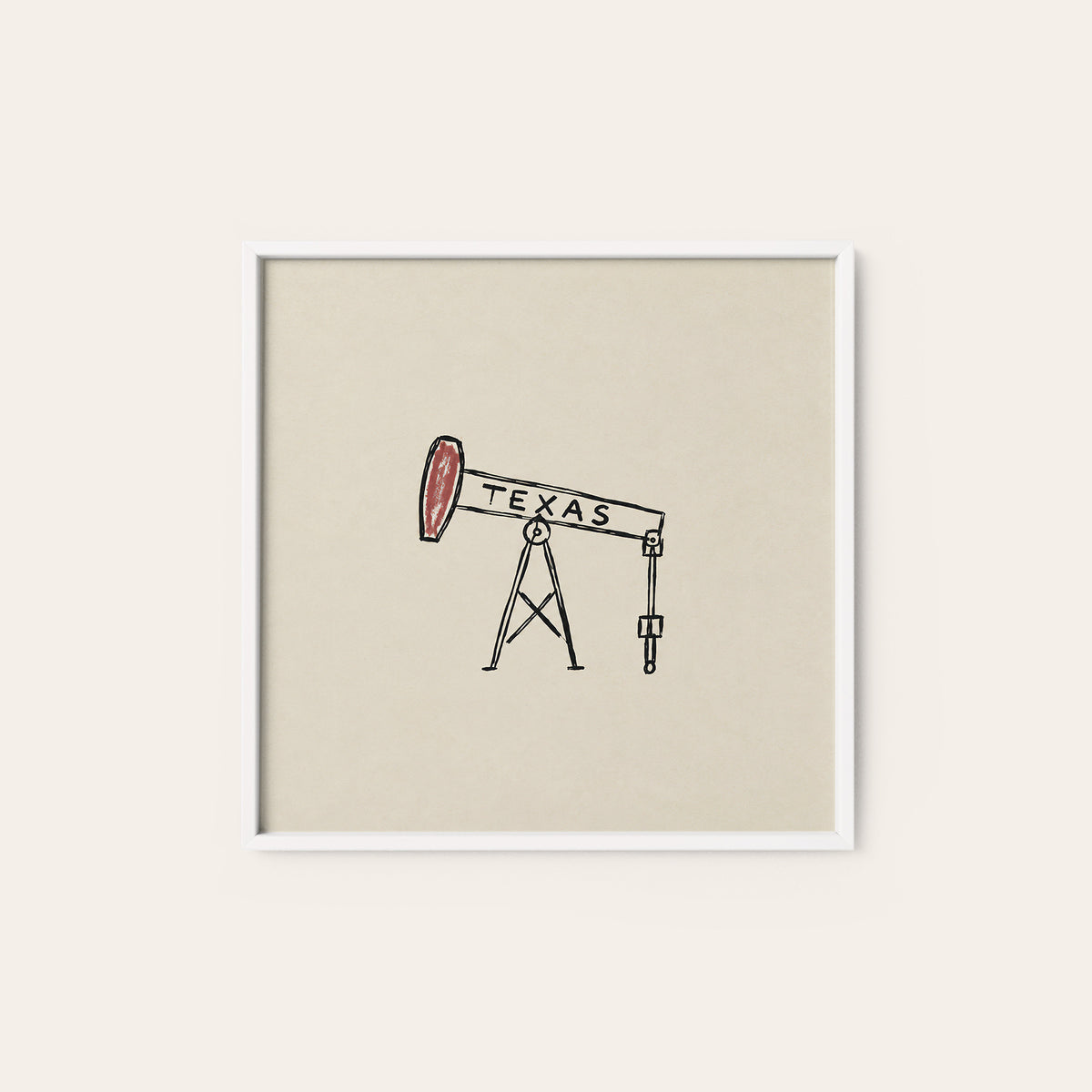 Texas Oil Pumpjack square art print — white frame