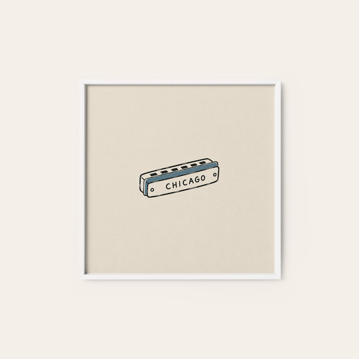 Chicago Harmonica square art print — white frame