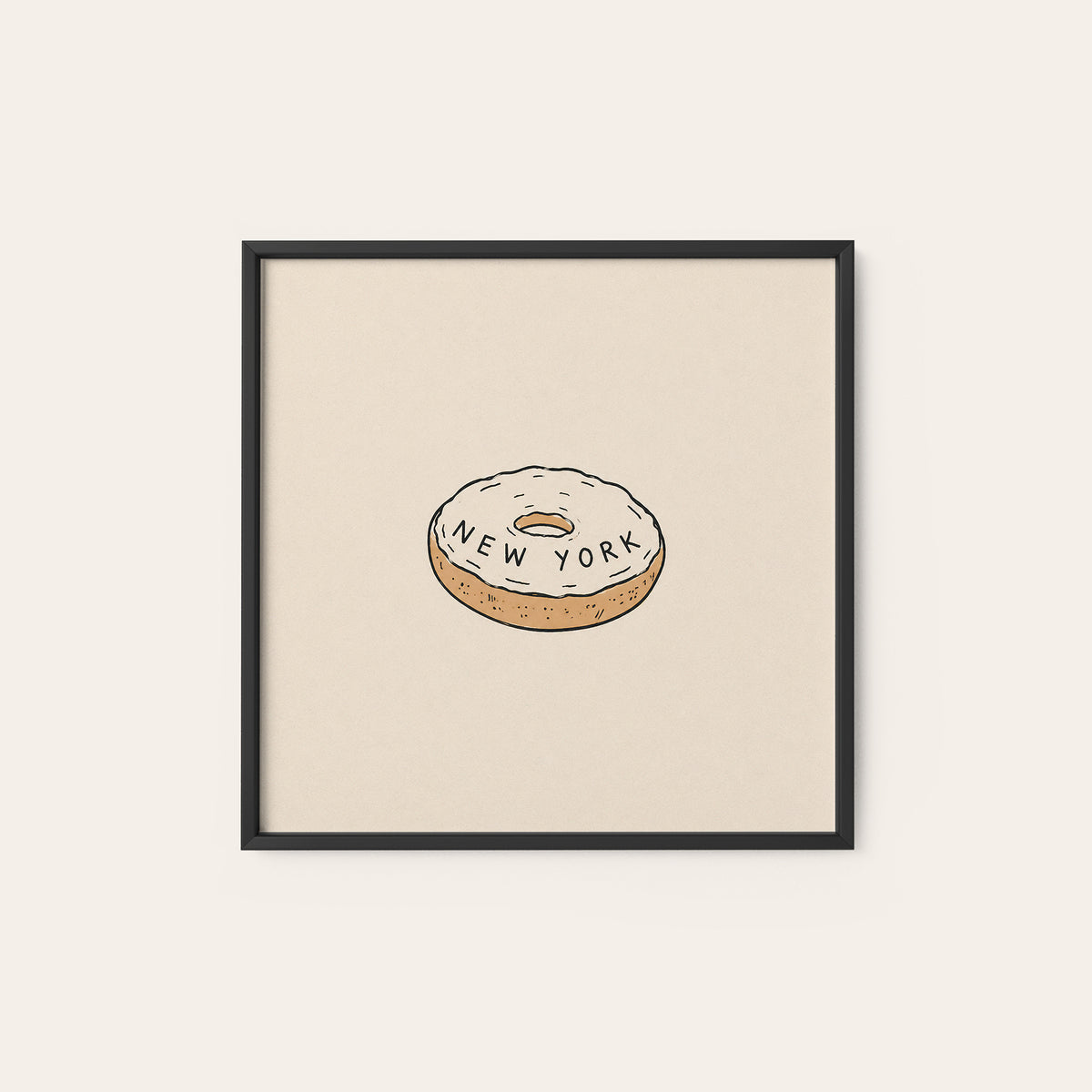 New York Bagel square art print — black frame