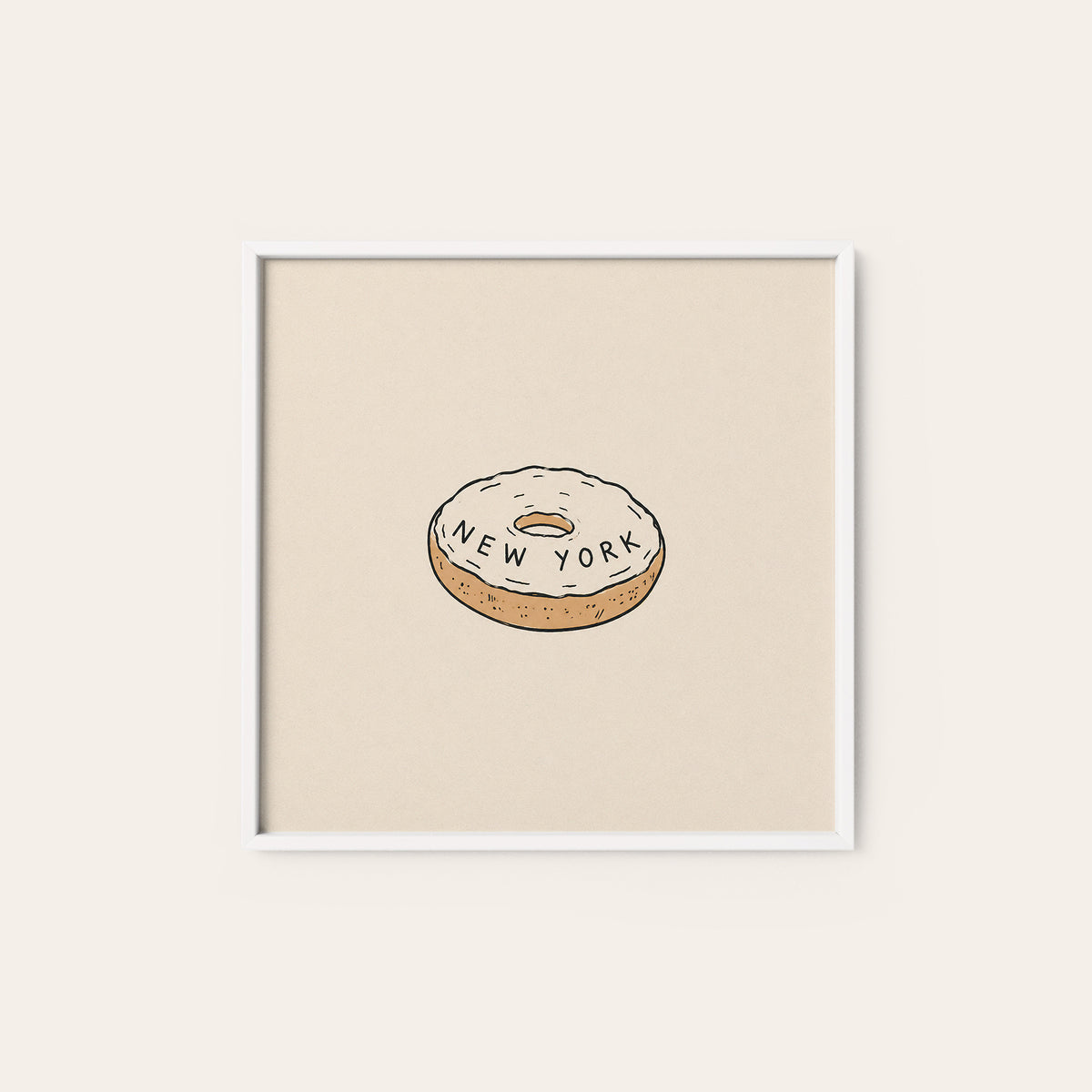 New York Bagel square art print — white frame