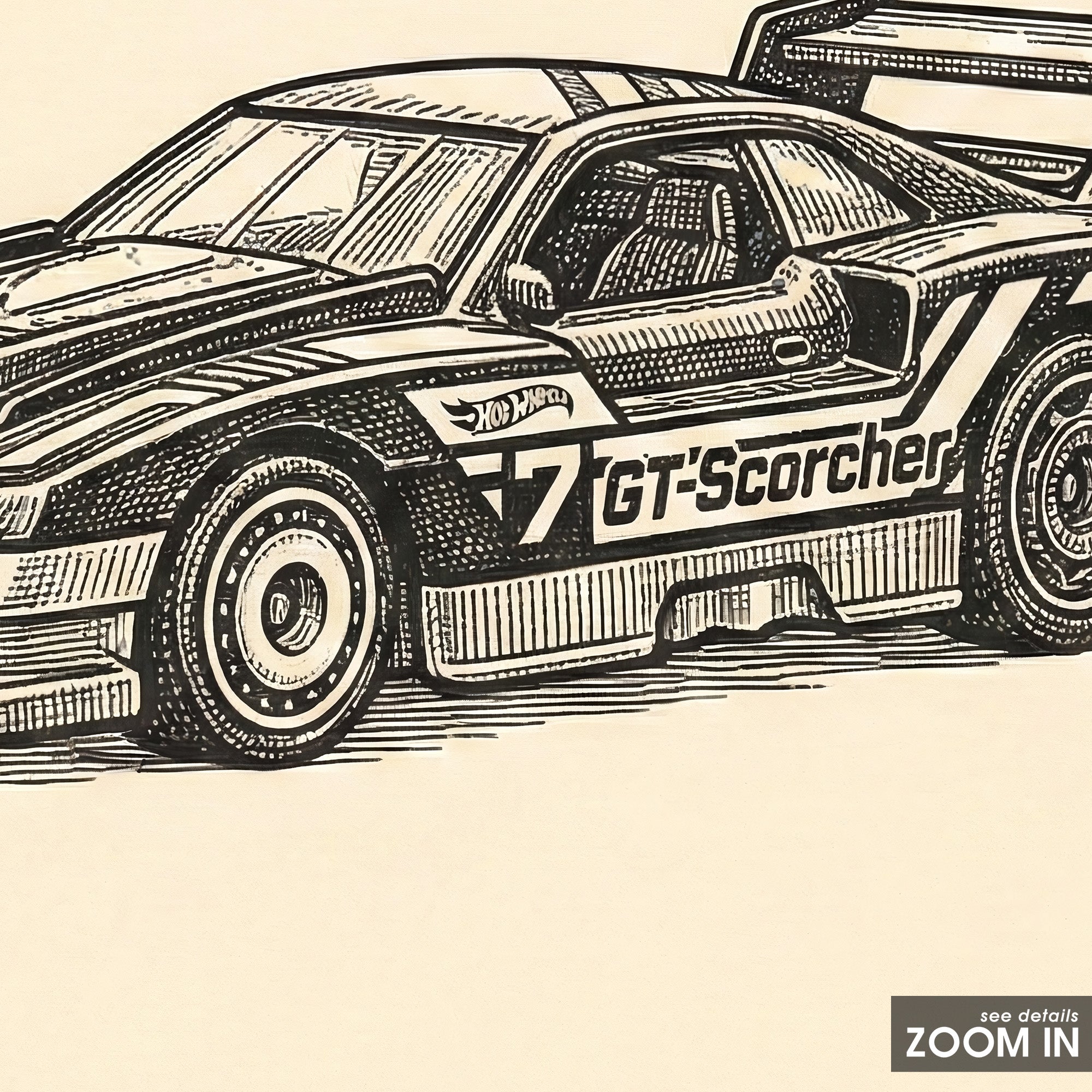 Race Day — Retro Car Sketch Print – detail closeup