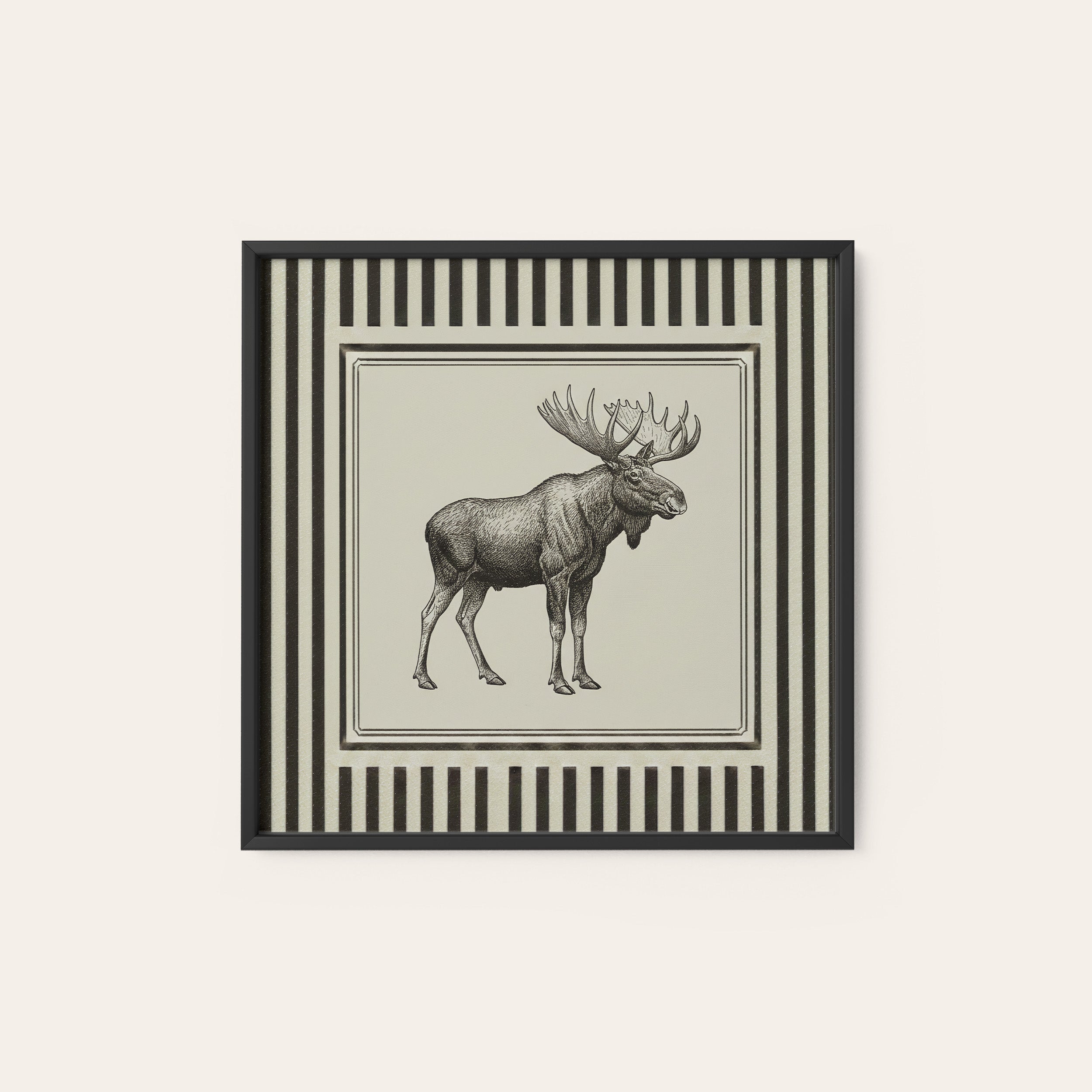 Ticking Stripe Moose — Sketch Print – black frame