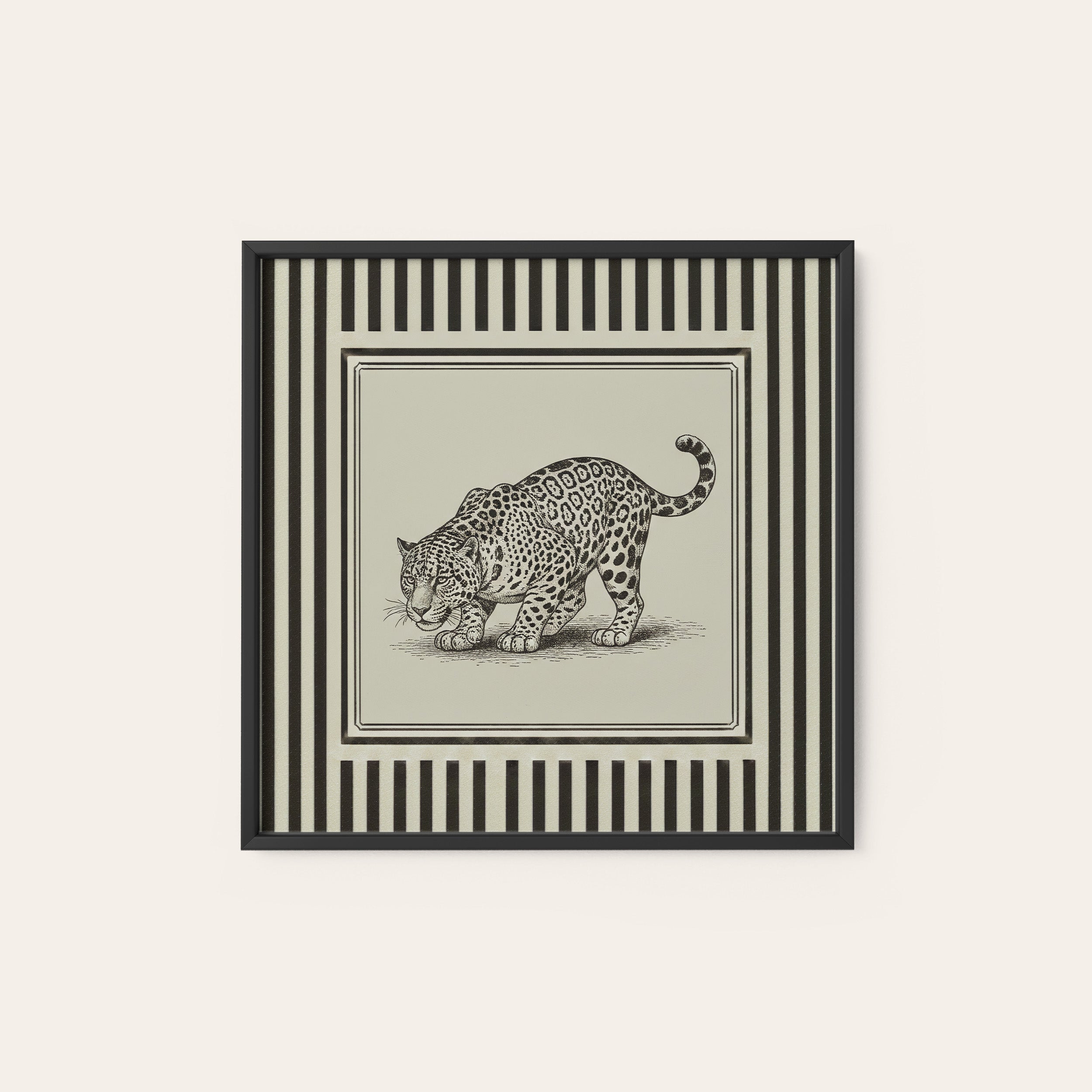 Ticking Stripe Leopard — Sketch Print – black frame
