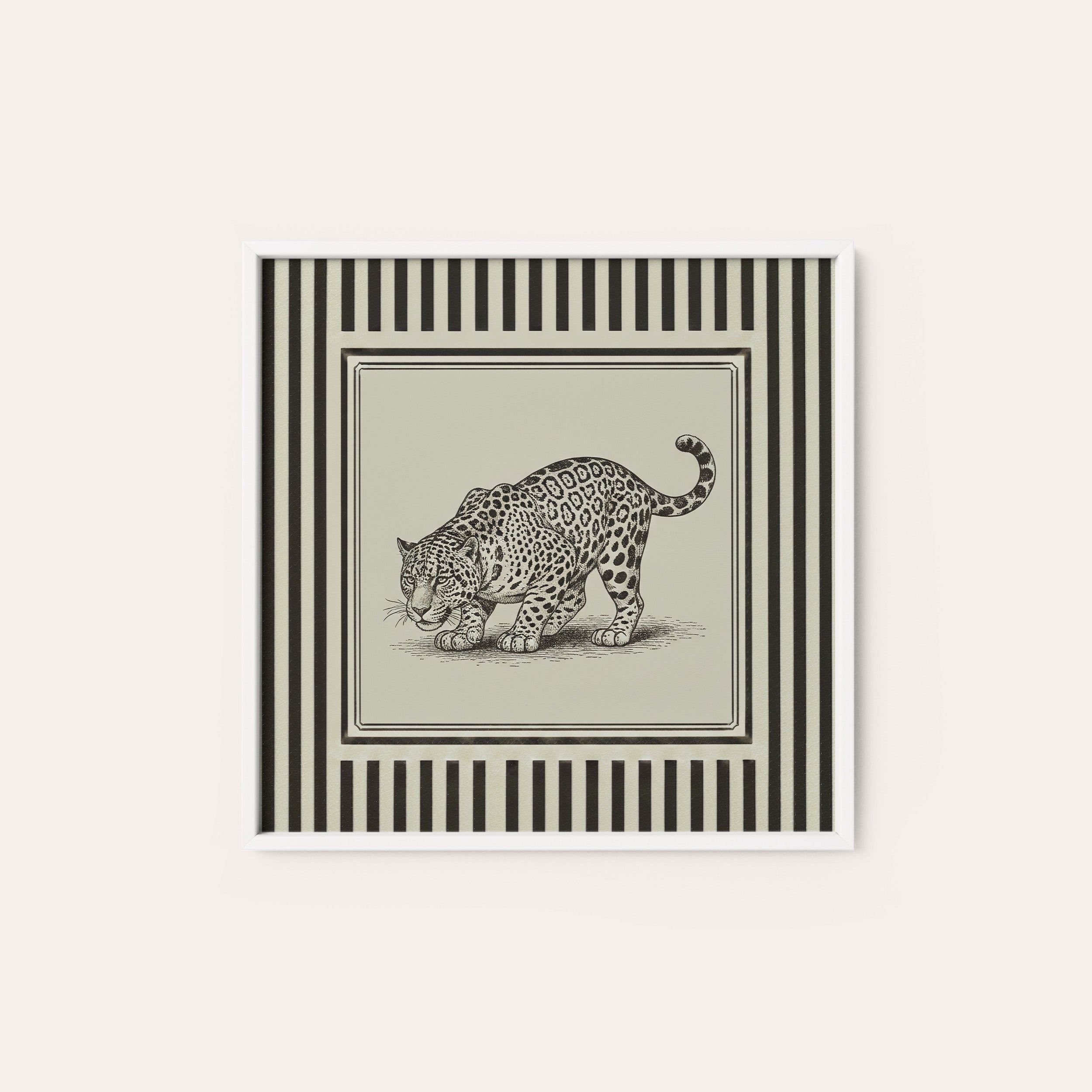 Ticking Stripe Leopard — Sketch Print – white frame