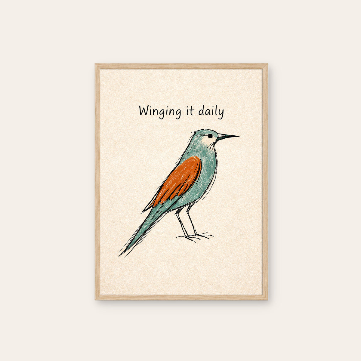 Winging It Daily - Bird Print - natural wood frame