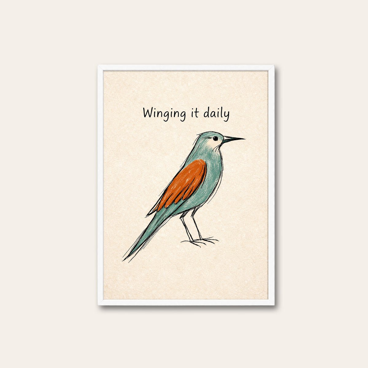 Winging It Daily - Bird Print - white frame