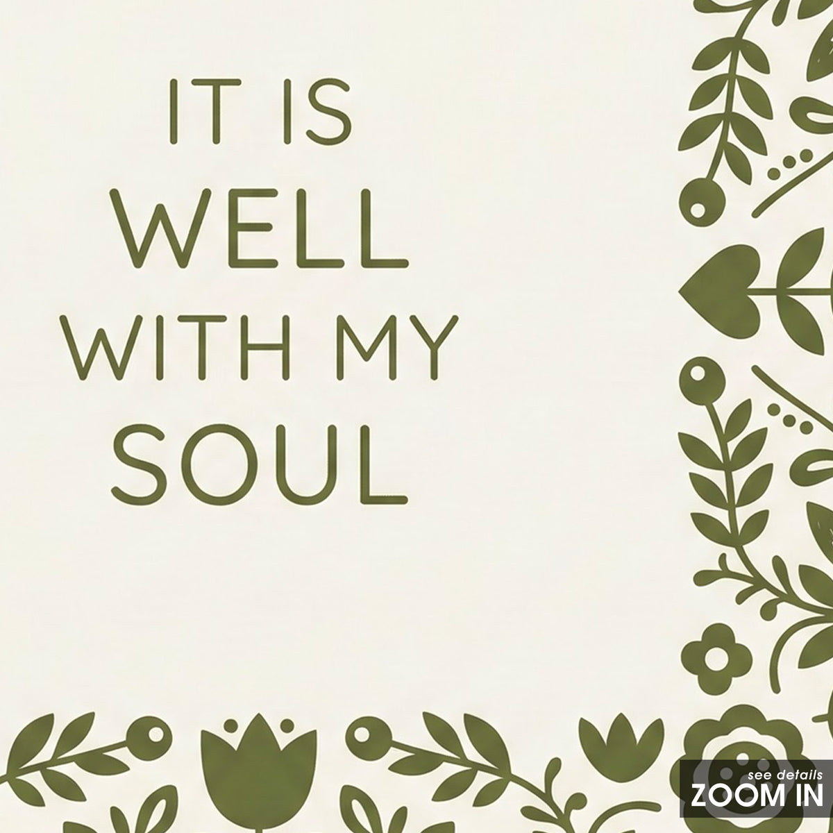It Is Well with My Soul Floral Heart square art print — artwork detail
