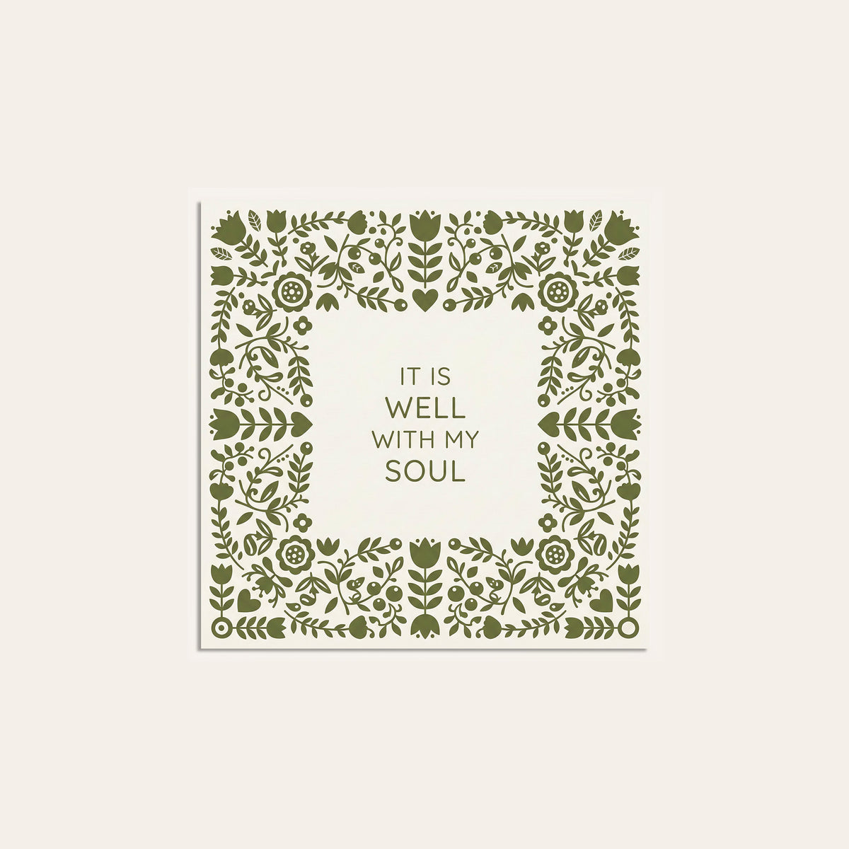 It Is Well with My Soul Floral Heart square art print — unframed print