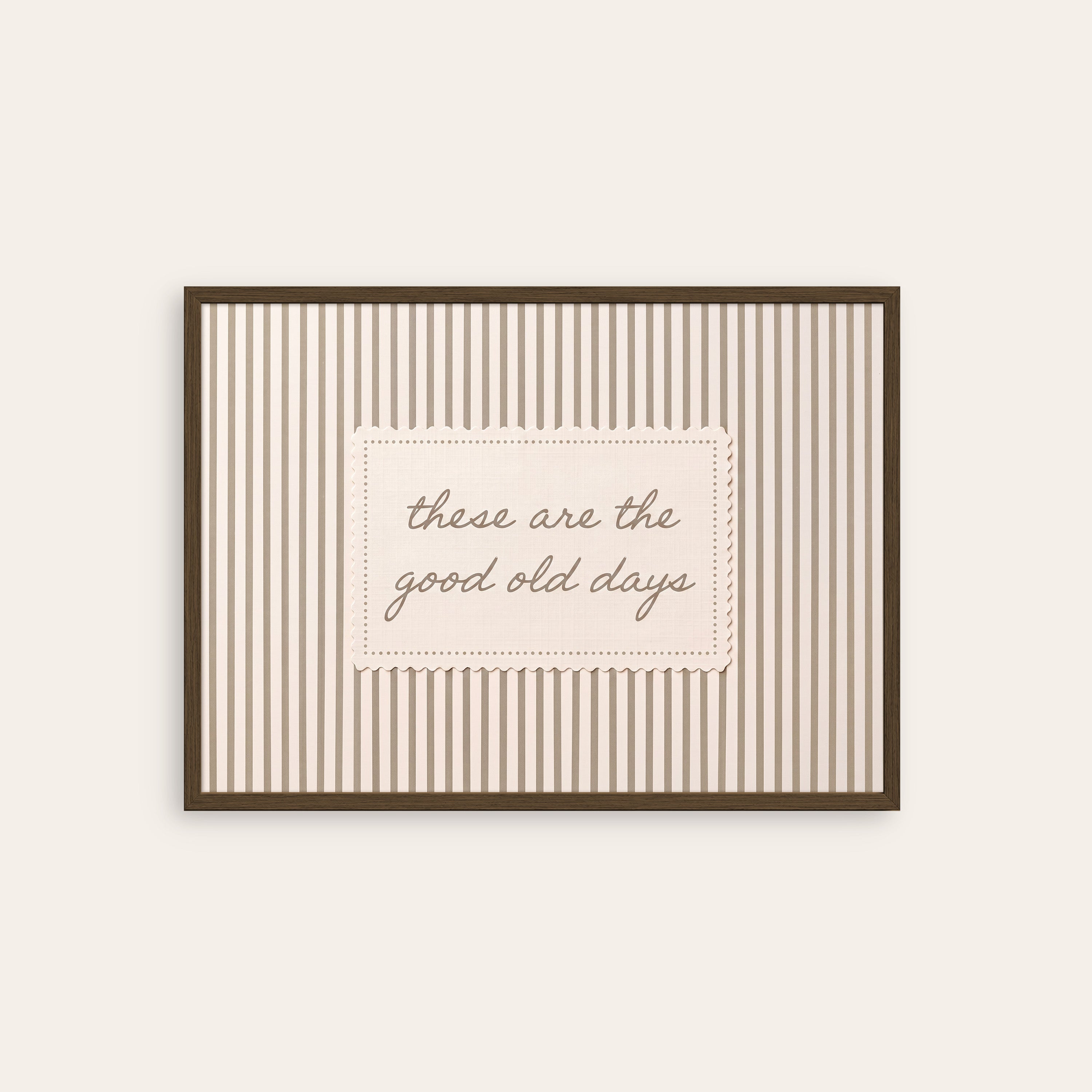 Good Old Days — Pink Stripe Print – dark wood frame