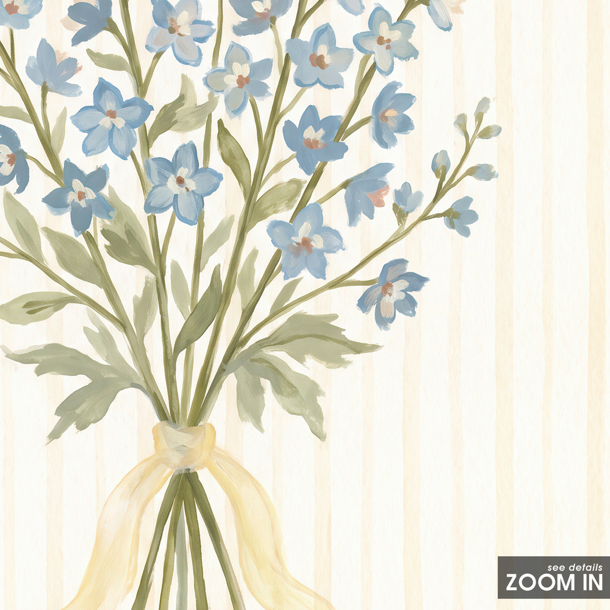 Blue Wildflowers Yellow Ribbon square art print — artwork detail