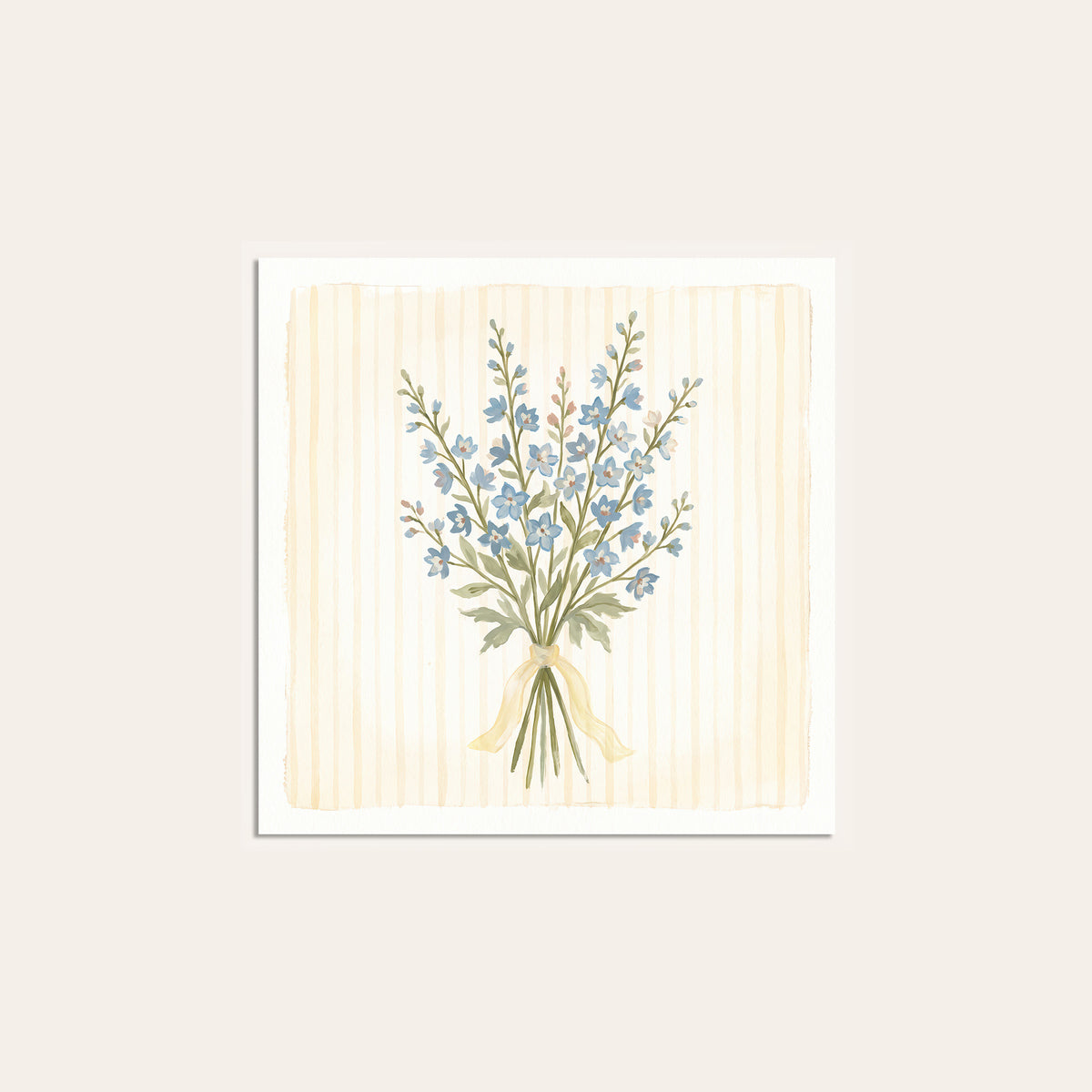 Blue Wildflowers Yellow Ribbon square art print — unframed print