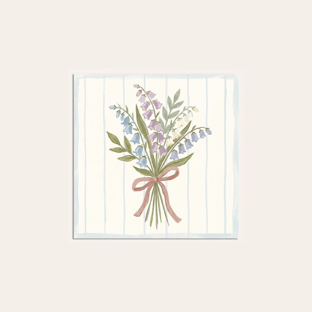 Blue Bellflowers Pink Ribbon square art print — unframed print
