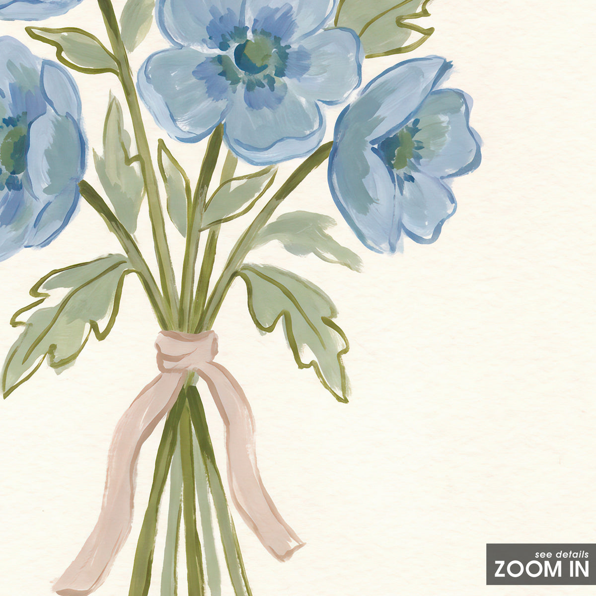 Blue Bouquet Pastel Border square art print — artwork detail