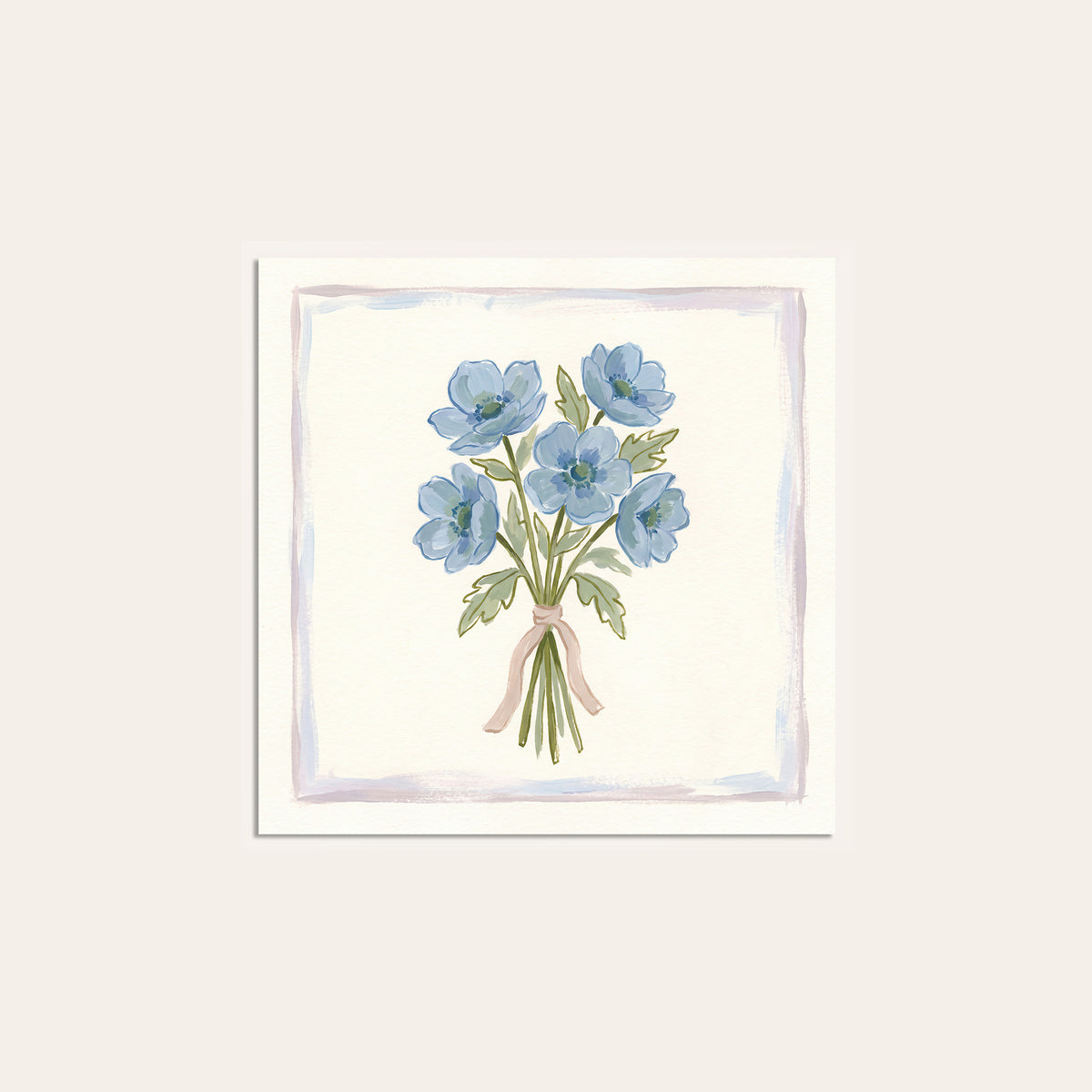 Blue Bouquet Pastel Border square art print — unframed print