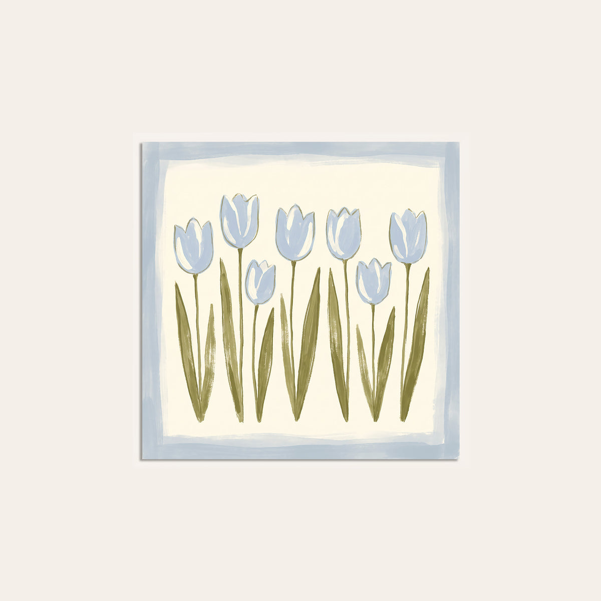Seven Blue Tulips square art print — unframed print