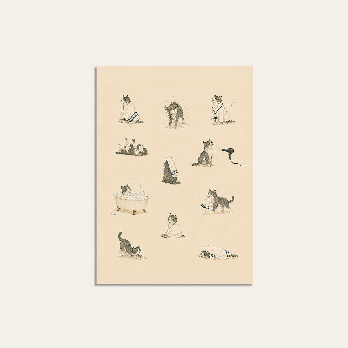 Cats at the Spa - Bath Time Pattern Print - unframed print