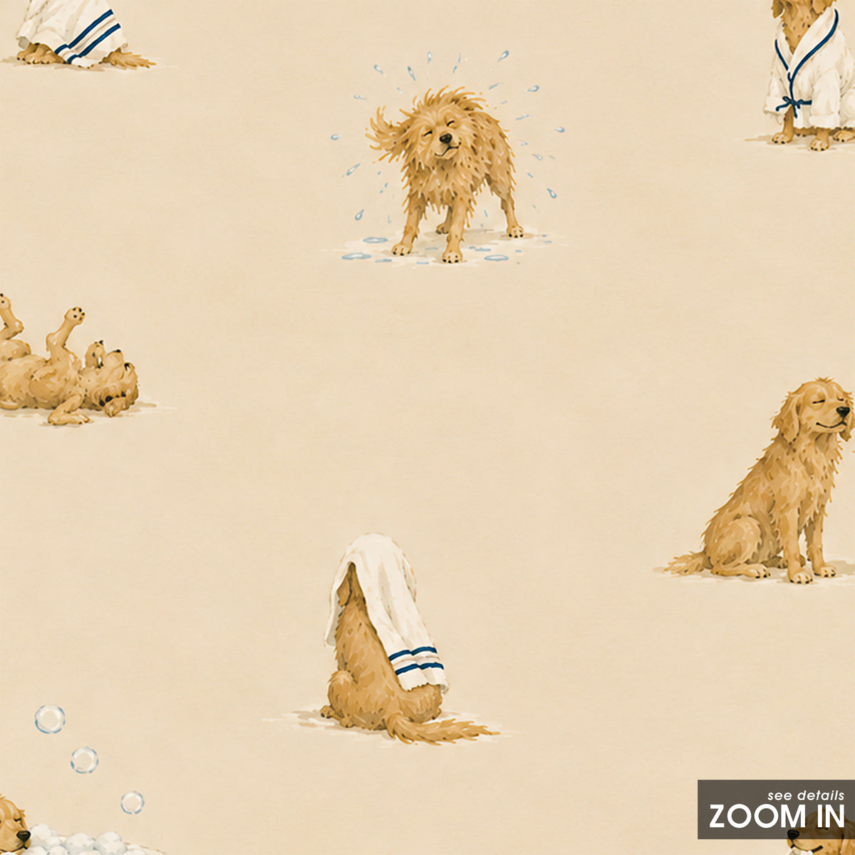 Dogs at the Spa - Bath Time Pattern Print - artwork detail