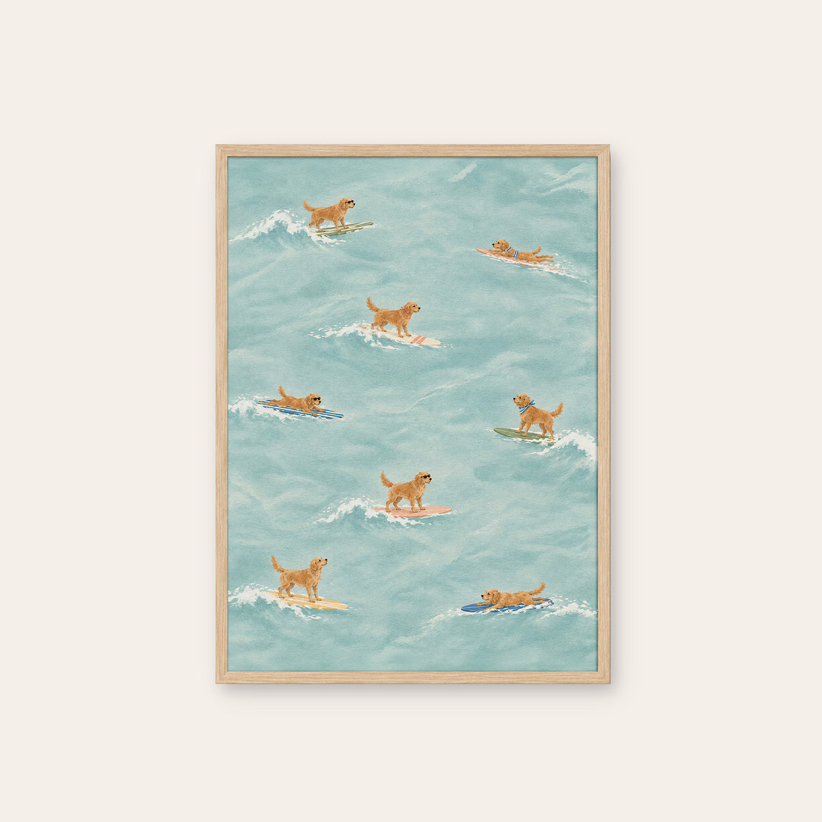 Golden Hour Surf Club - Retriever Pattern Print - natural wood frame