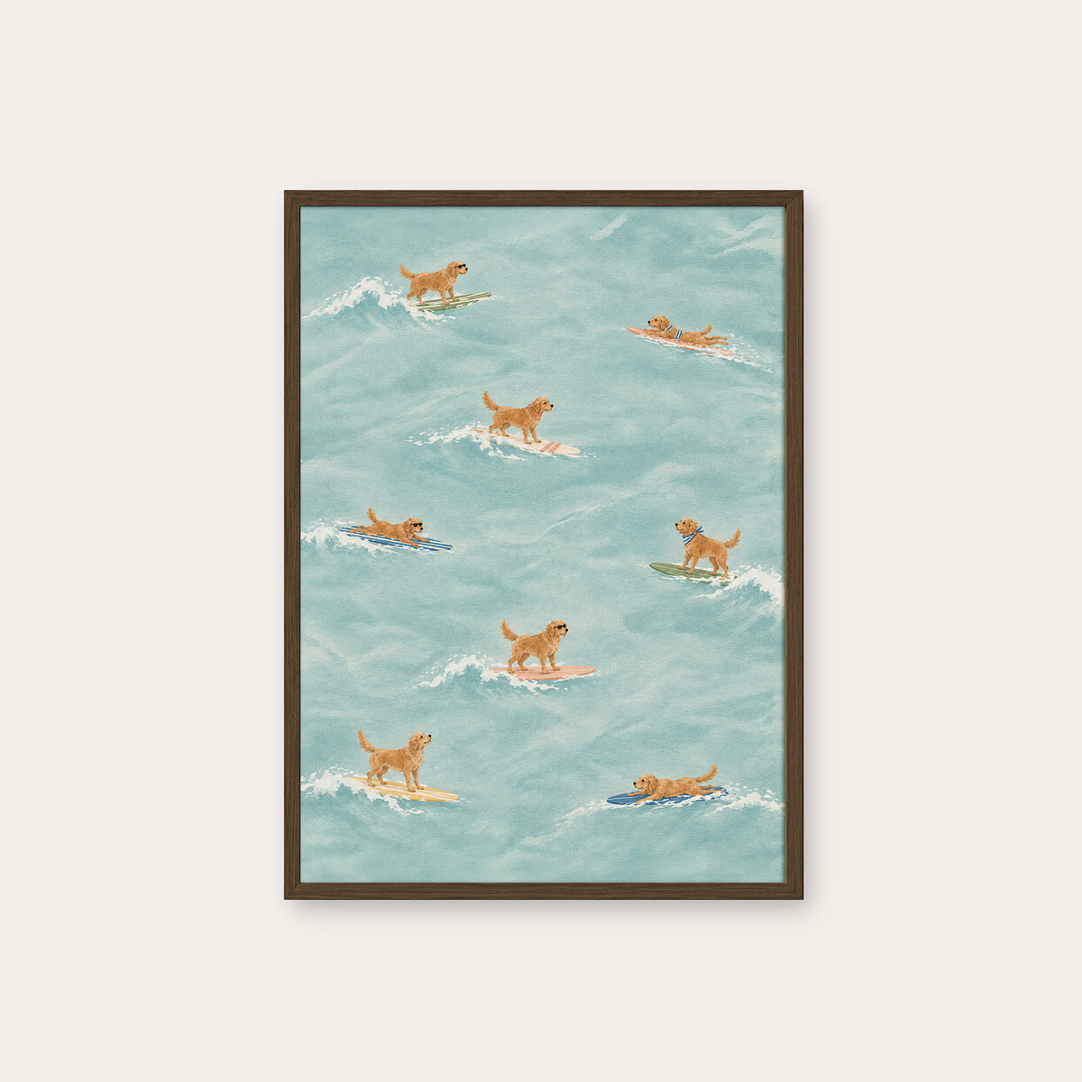 Golden Hour Surf Club - Retriever Pattern Print - dark wood frame