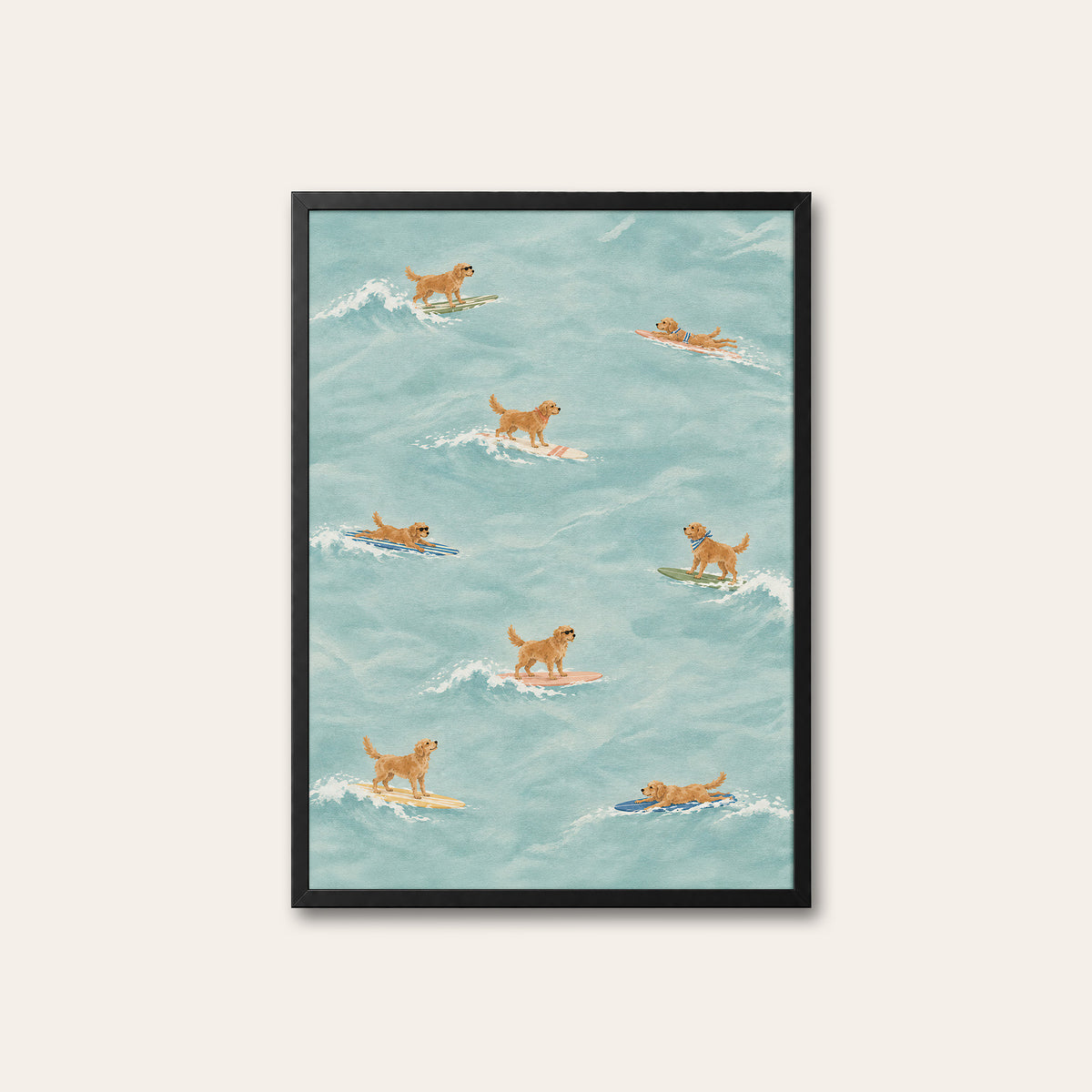 Golden Hour Surf Club - Retriever Pattern Print - black frame