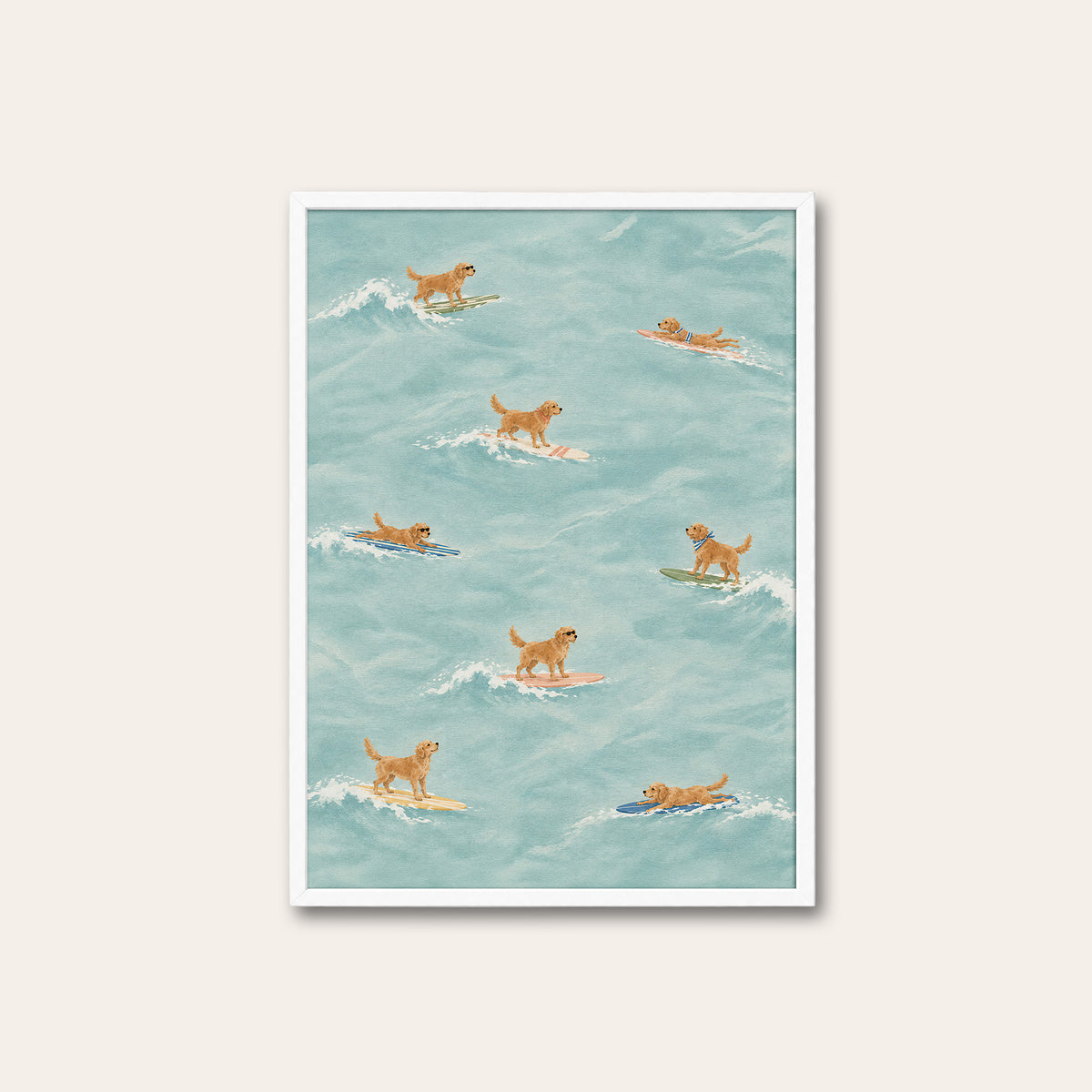 Golden Hour Surf Club - Retriever Pattern Print - white frame