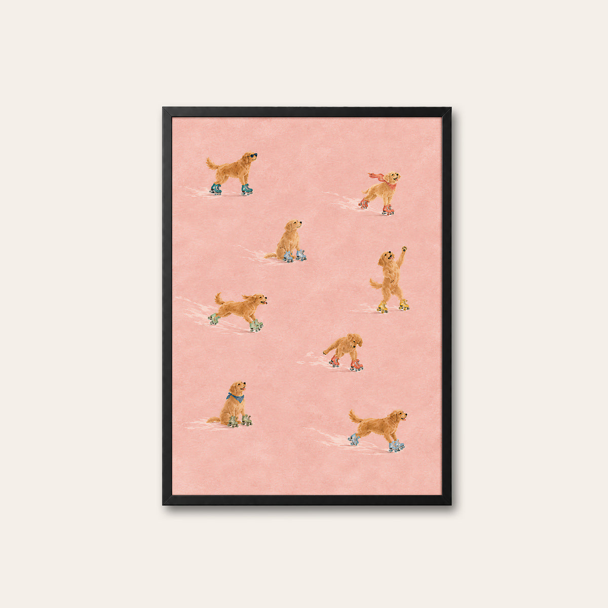 Roller Rovers - Skating Retriever Print - black frame