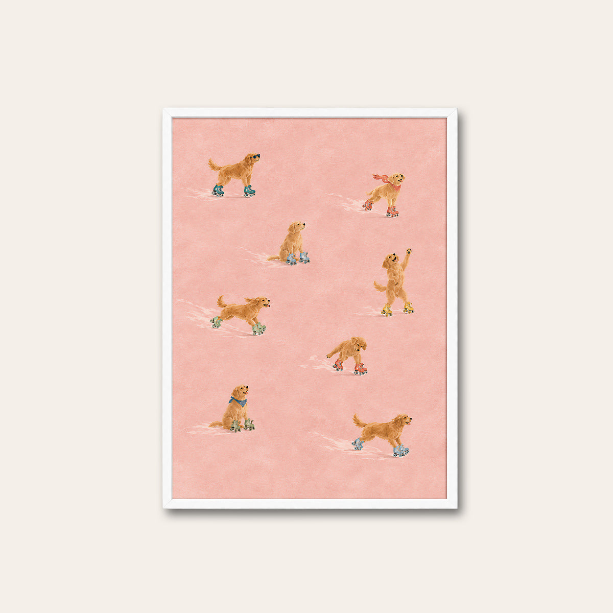 Roller Rovers - Skating Retriever Print - white frame