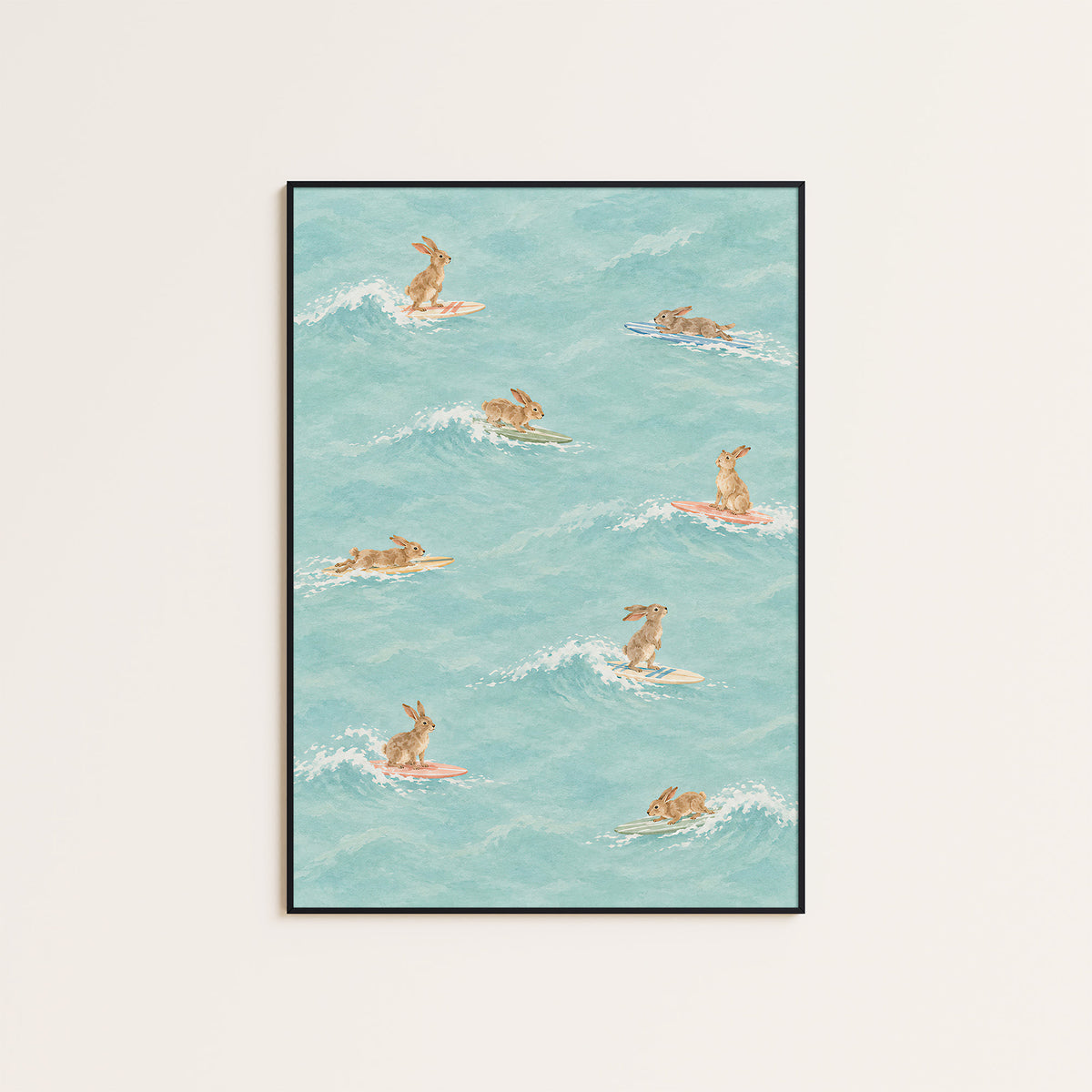 Bunny Breakers - Surfing Rabbit Print - framed artwork overview