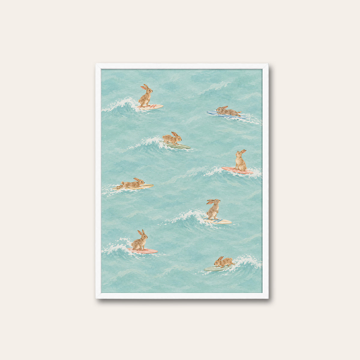 Bunny Breakers - Surfing Rabbit Print - white frame