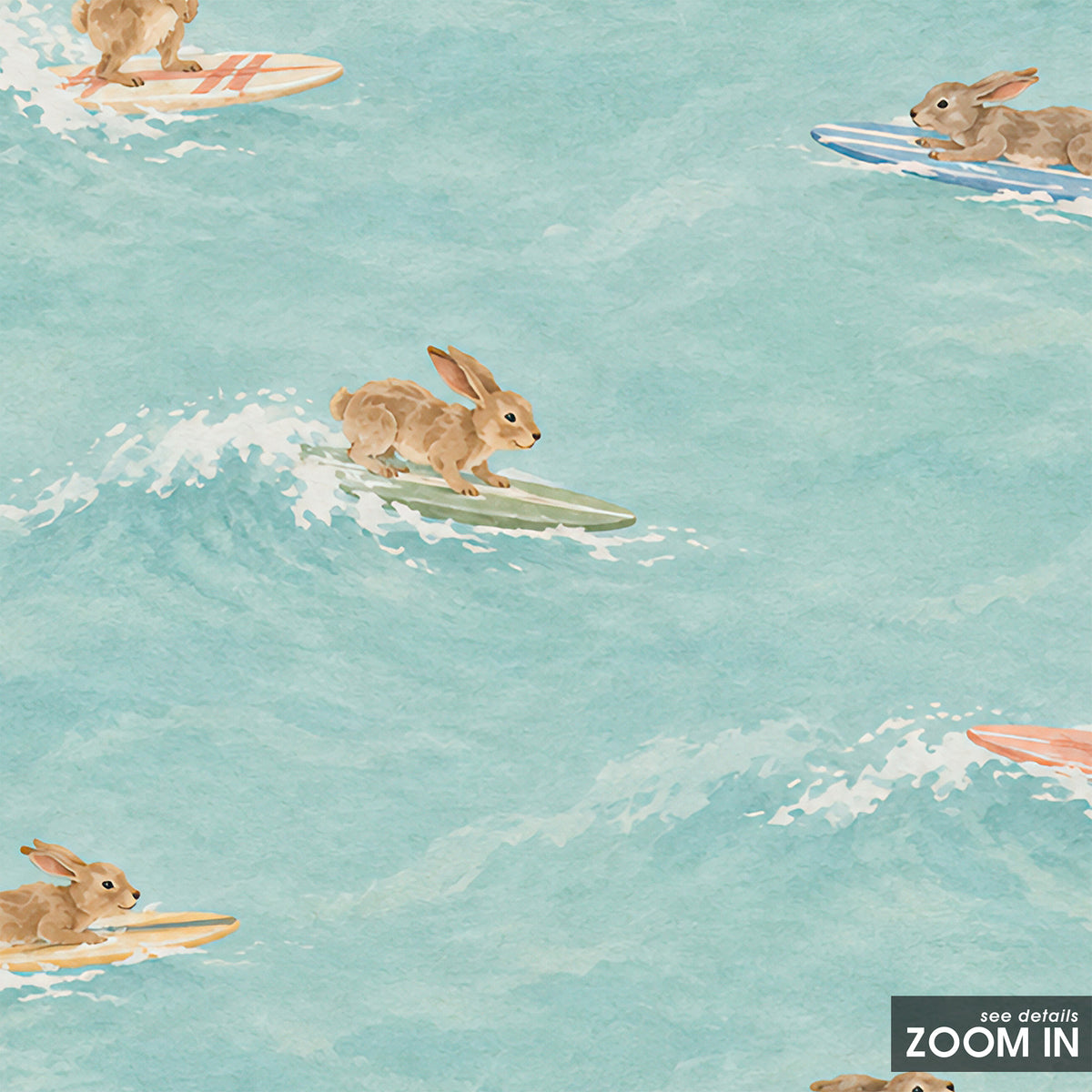 Bunny Breakers - Surfing Rabbit Print - artwork detail