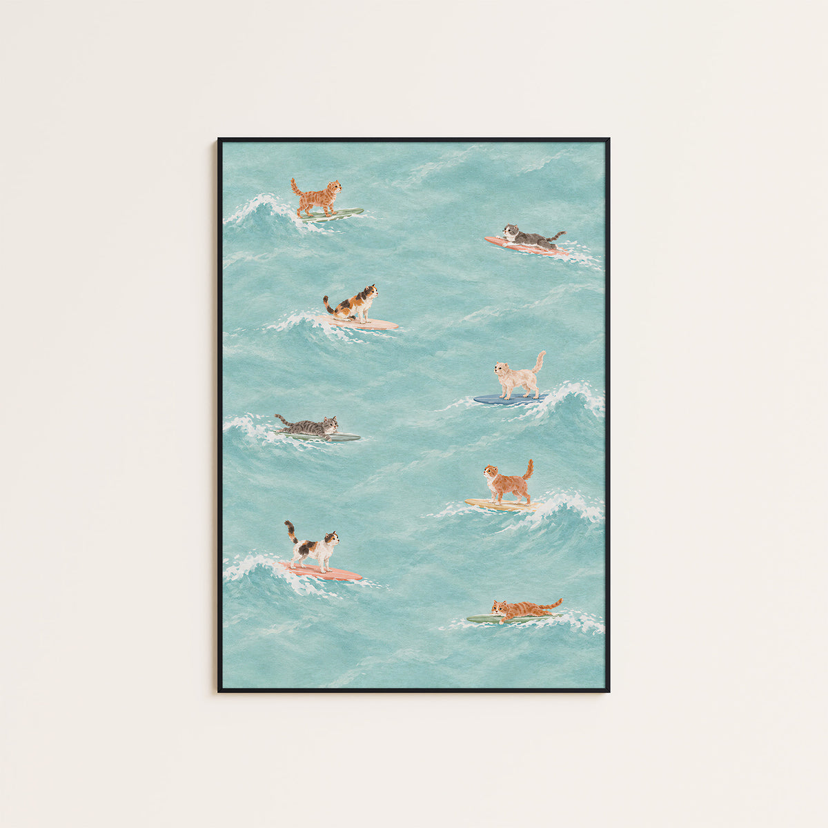Nine Lives Surf Club - Cat Pattern Print - framed artwork overview