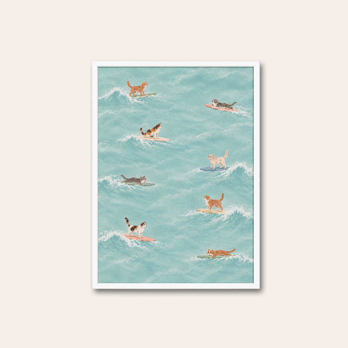 Nine Lives Surf Club - Cat Pattern Print - white frame