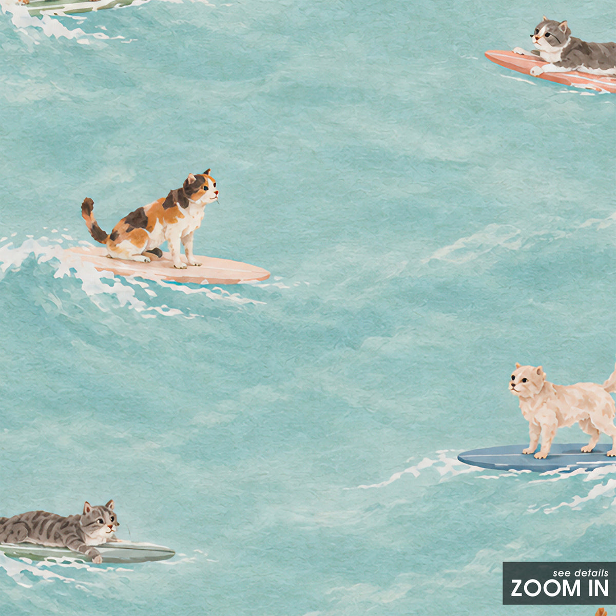 Nine Lives Surf Club - Cat Pattern Print - artwork detail