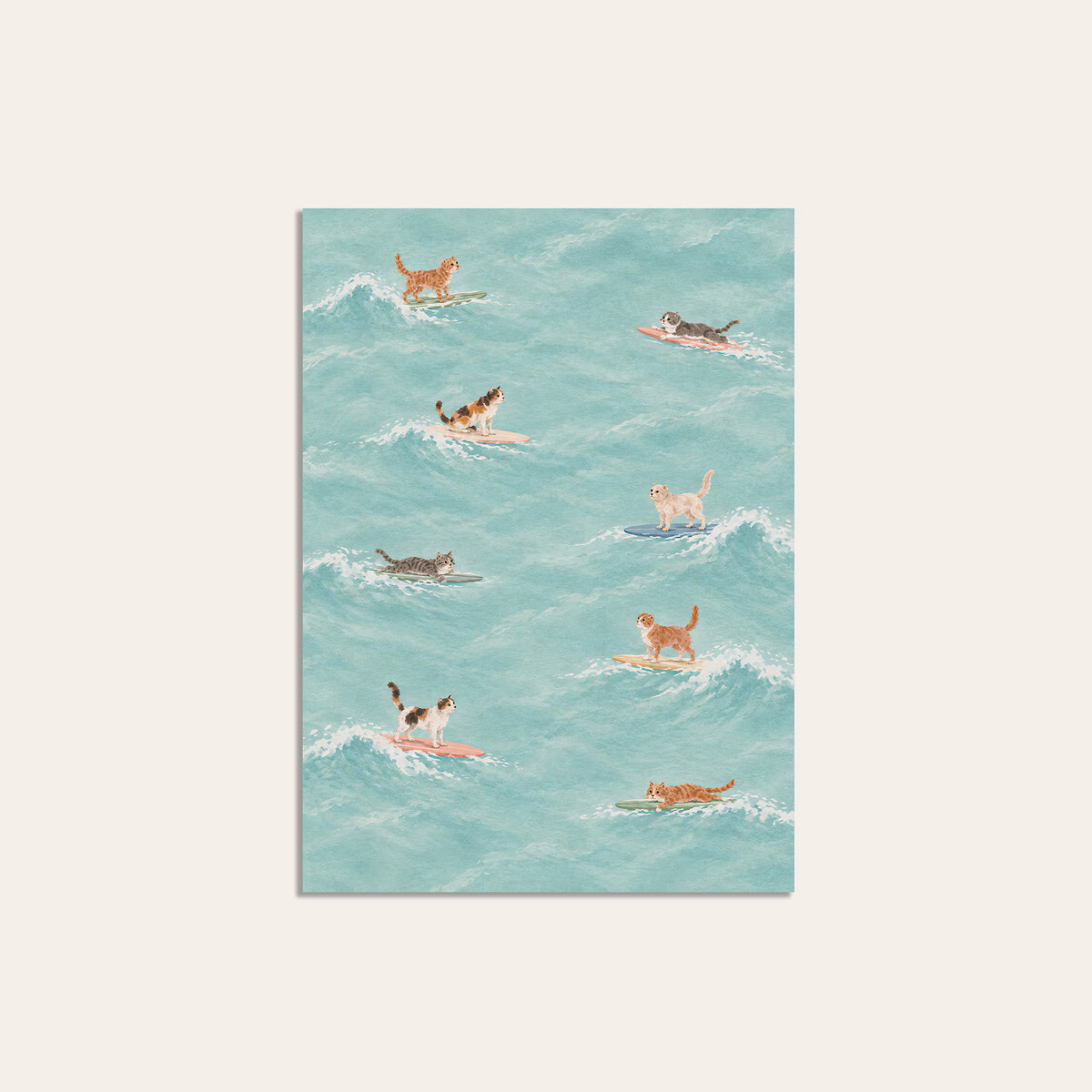 Nine Lives Surf Club - Cat Pattern Print - unframed print