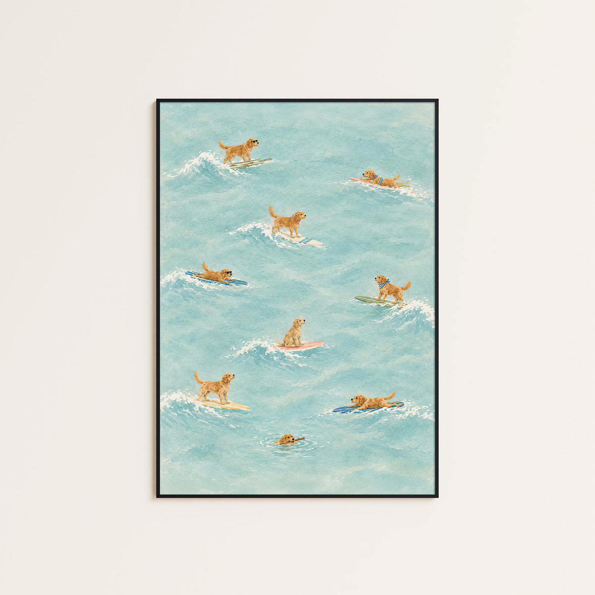 Golden Tide - Retriever Surf Day Print - framed artwork overview