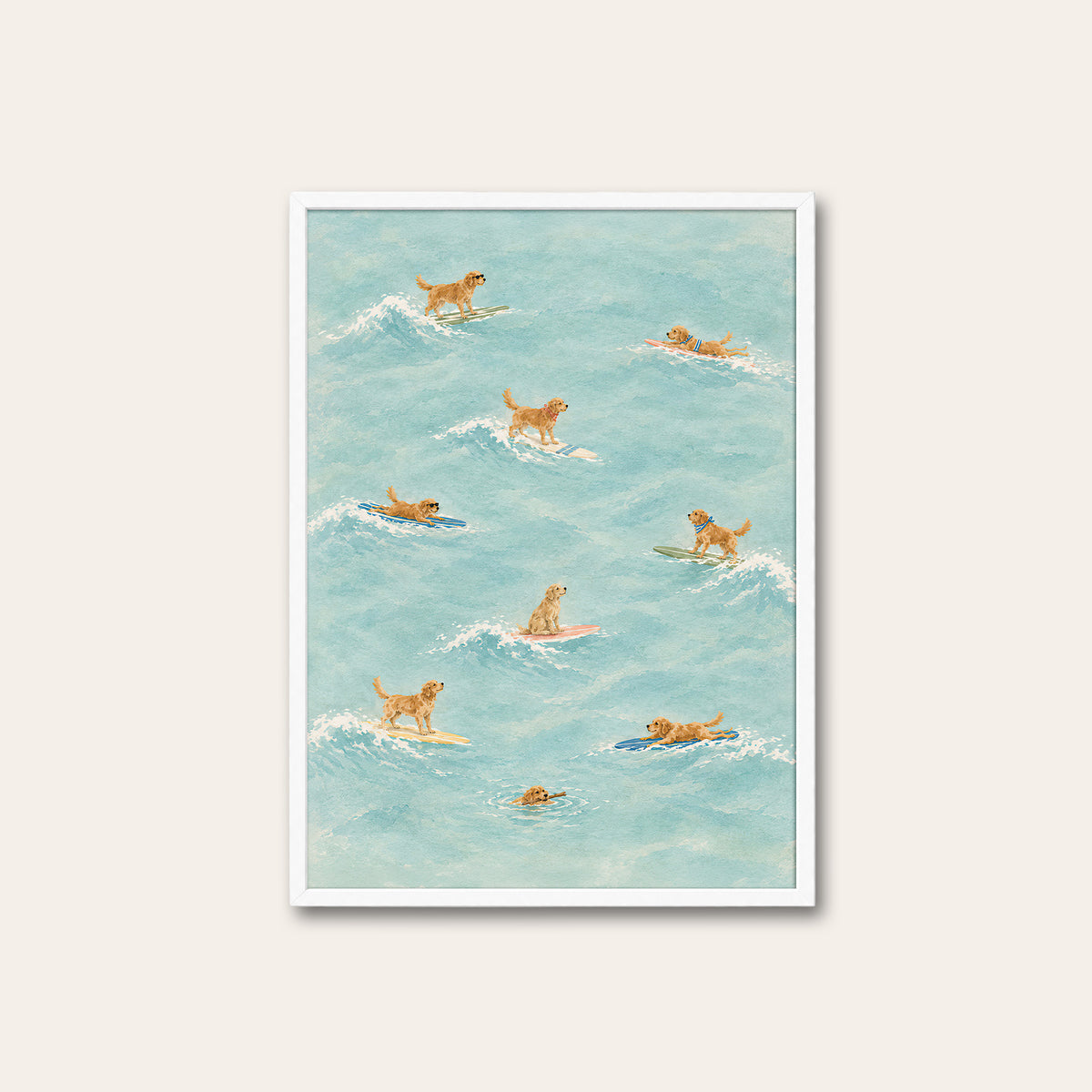 Golden Tide - Retriever Surf Day Print - white frame