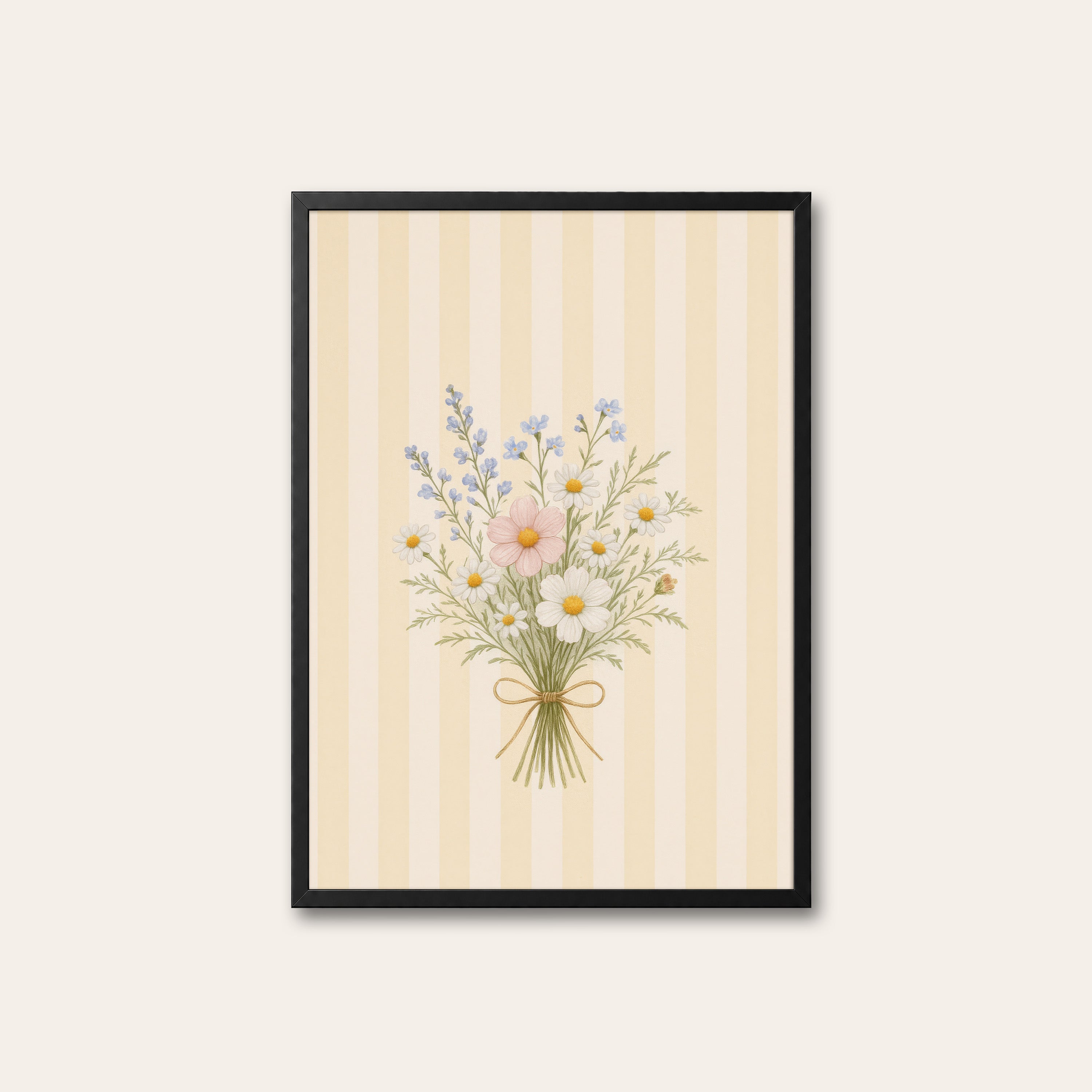 Daisy Gather — Stripe Posy Print – black frame