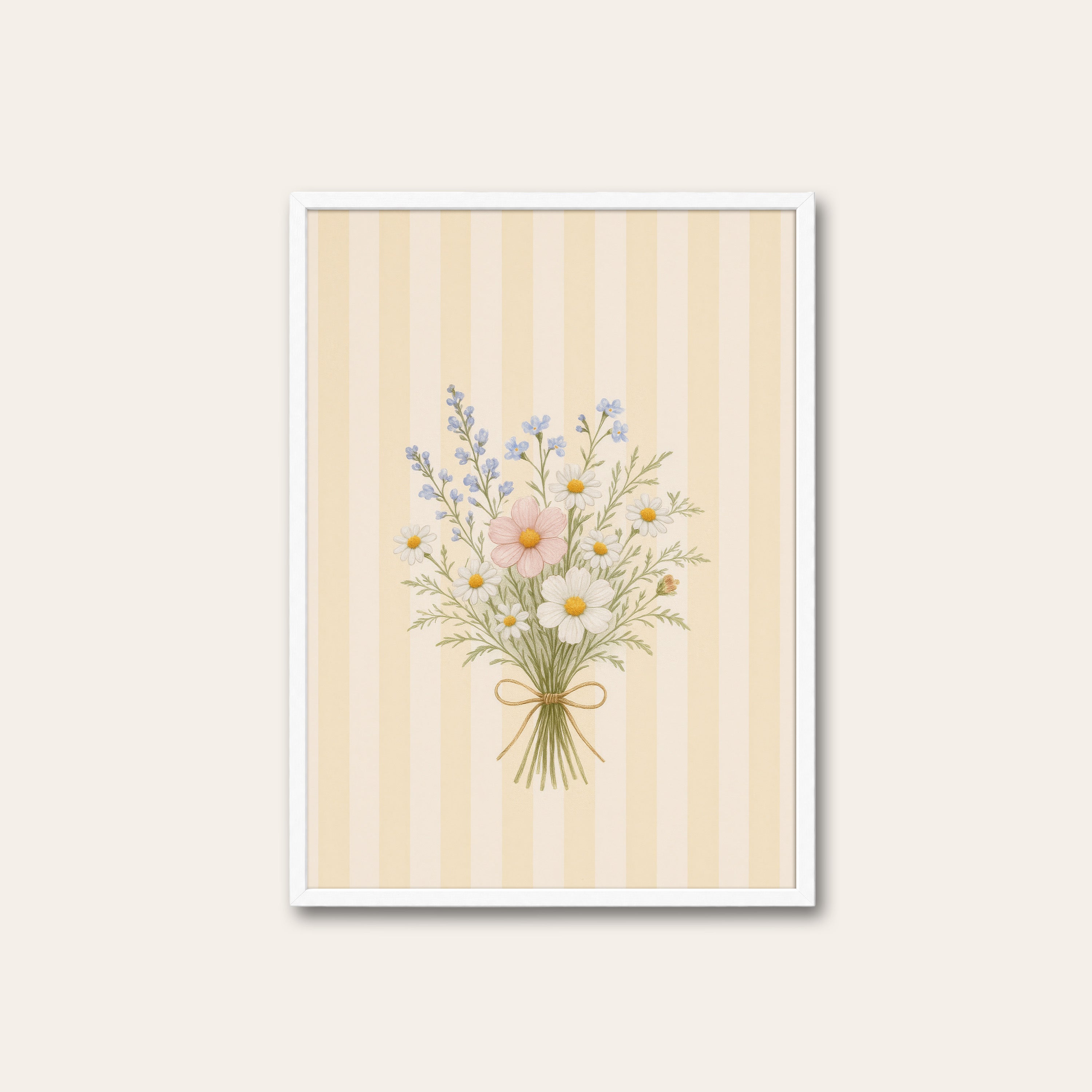 Daisy Gather — Stripe Posy Print – white frame
