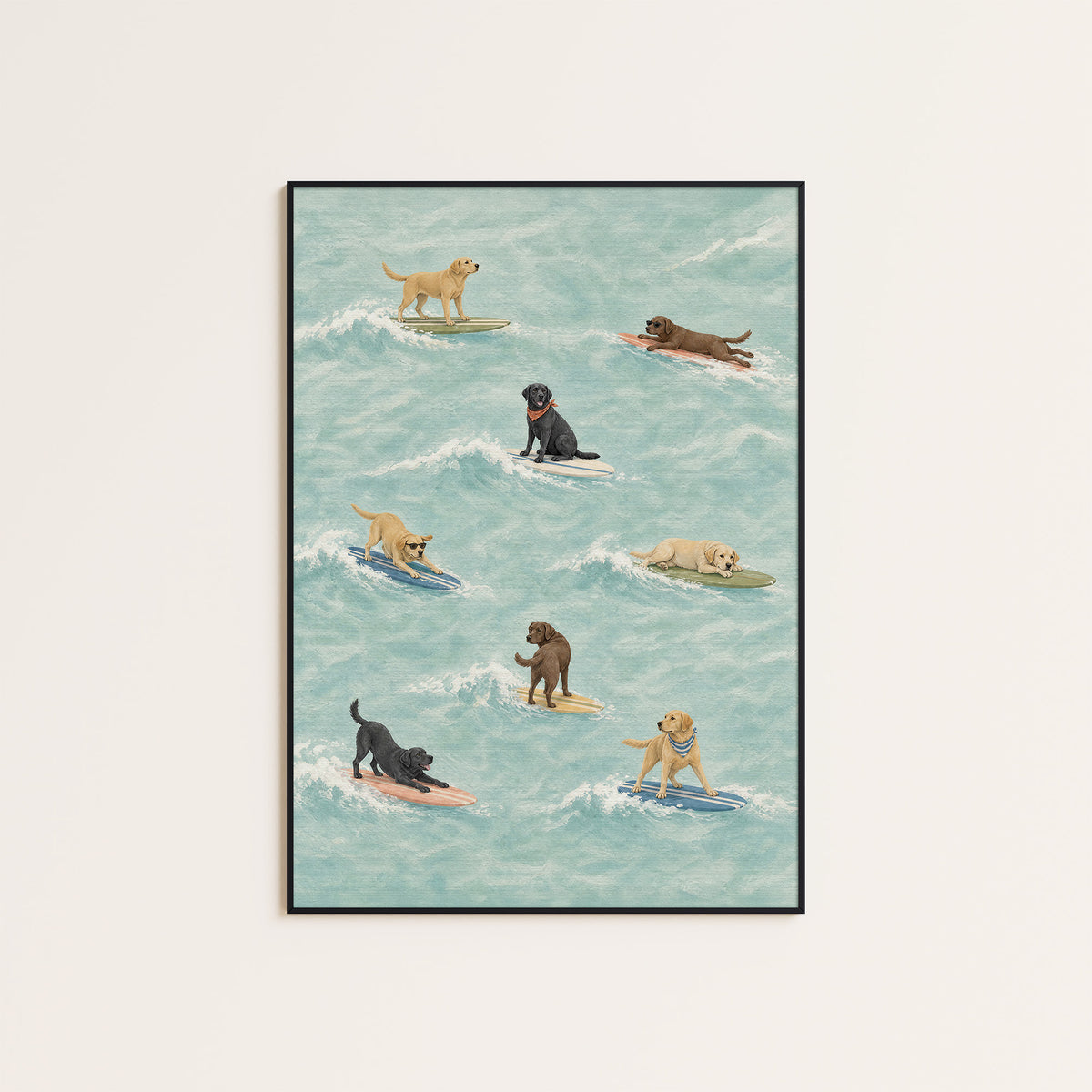 Labrador Longboard Club - Surfing Dog Print - framed artwork overview