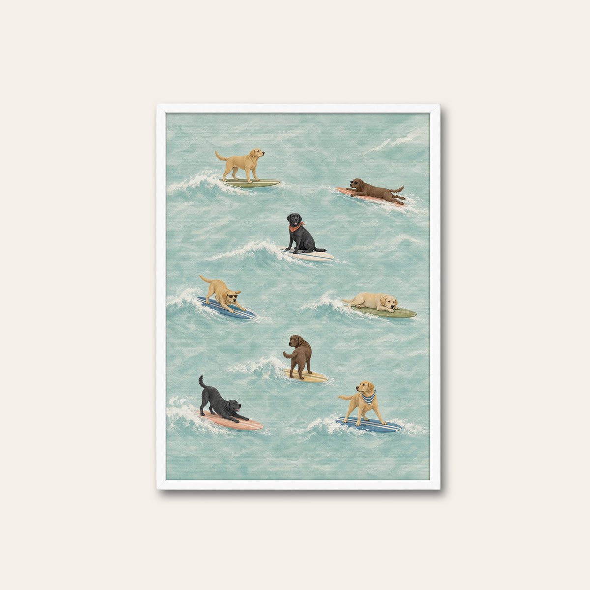 Labrador Longboard Club - Surfing Dog Print - white frame