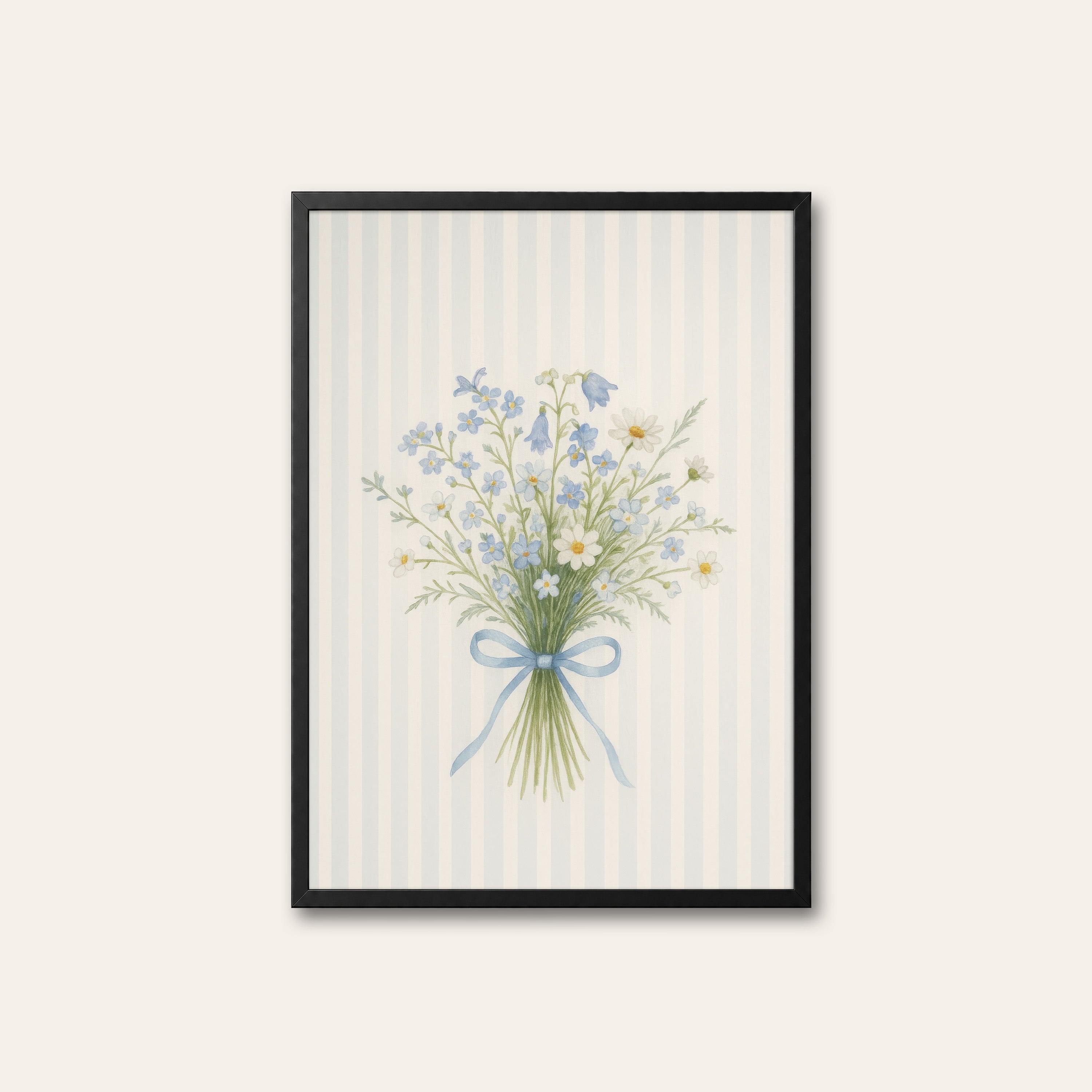 Bluebell Posy — Ribbon Bouquet Print – black frame