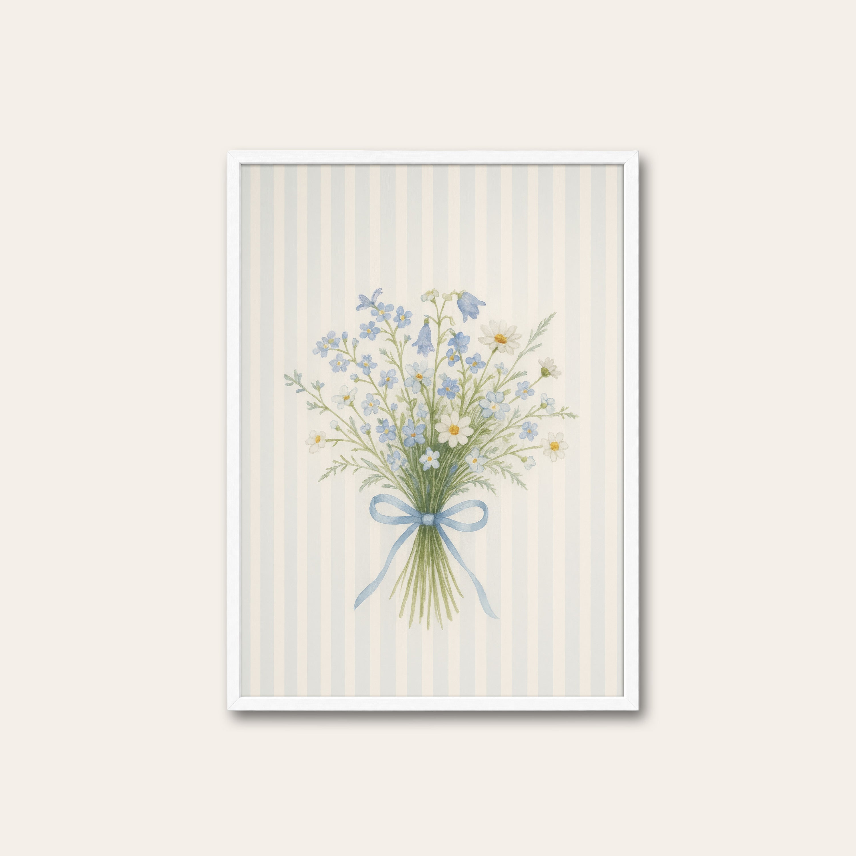 Bluebell Posy — Ribbon Bouquet Print – white frame