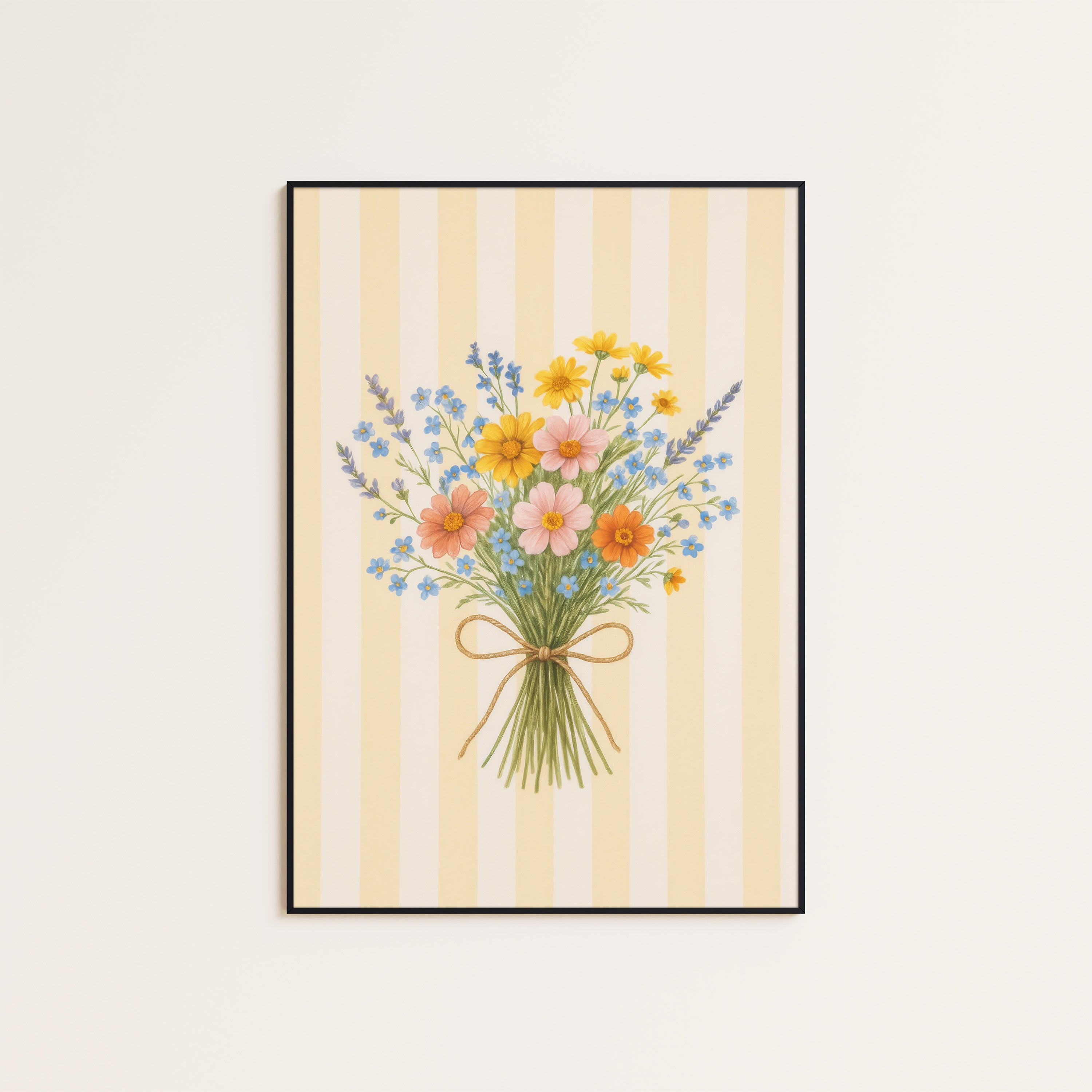 Summer Gather — Cream Stripe Bouquet Print – unframed poster