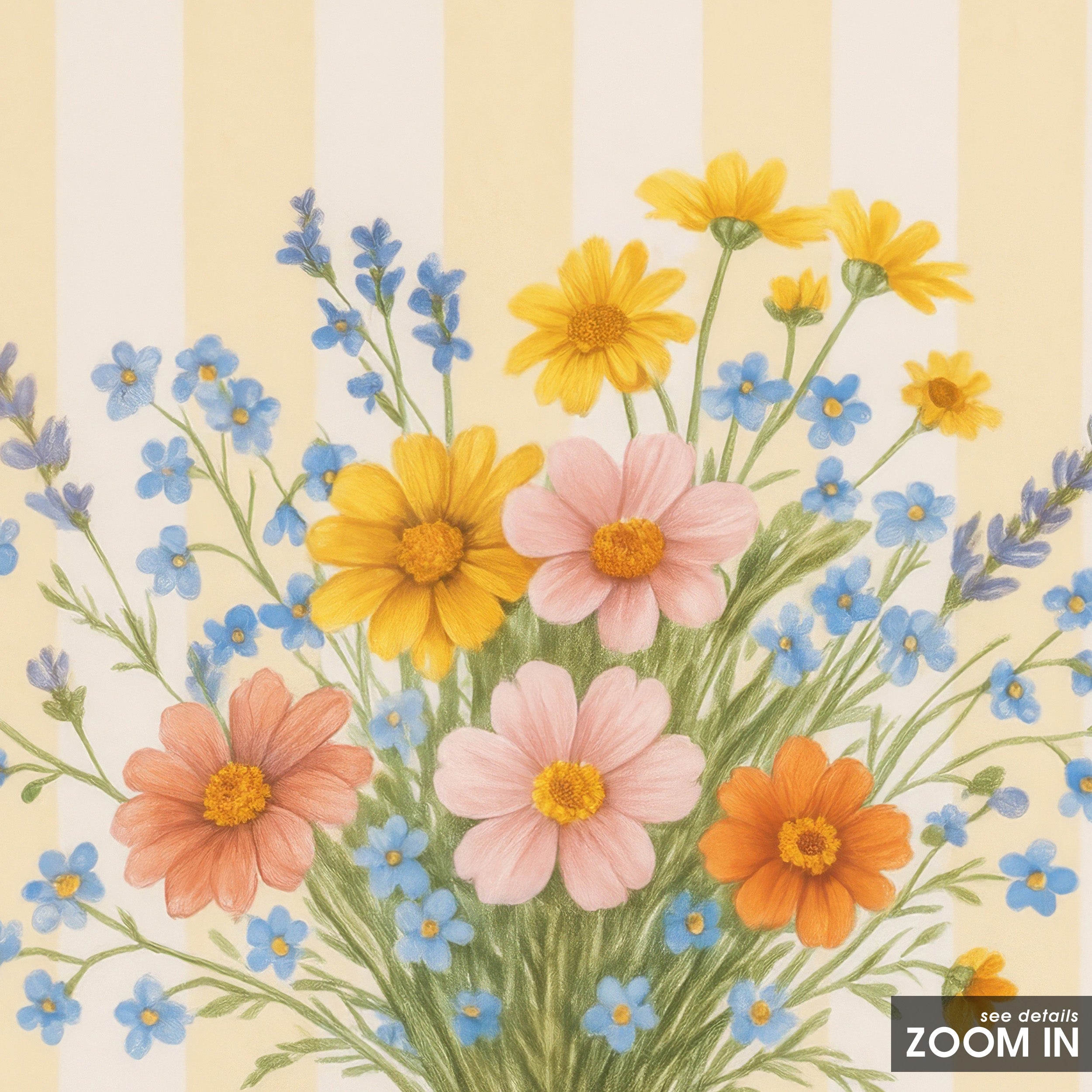 Summer Gather — Cream Stripe Bouquet Print – in room setting