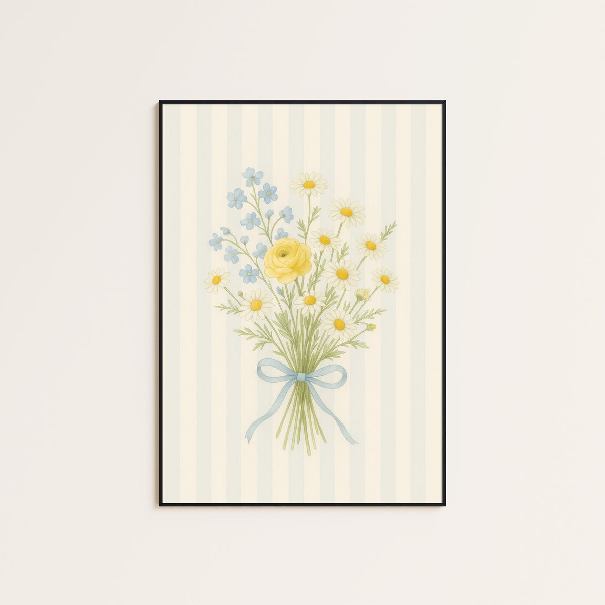 Ribbon and Blooms - Striped Bouquet Print - framed artwork overview