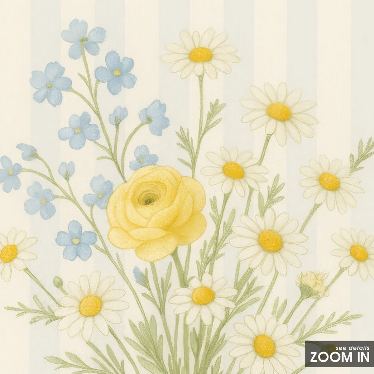 Ribbon and Blooms - Striped Bouquet Print - artwork detail