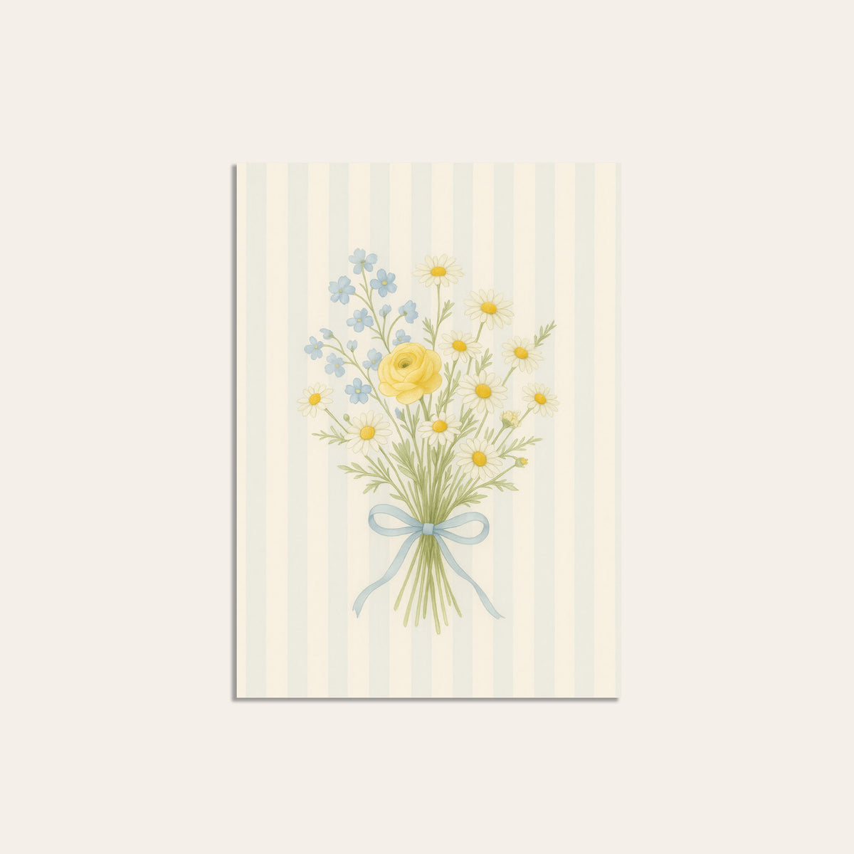 Ribbon and Blooms - Striped Bouquet Print - unframed print